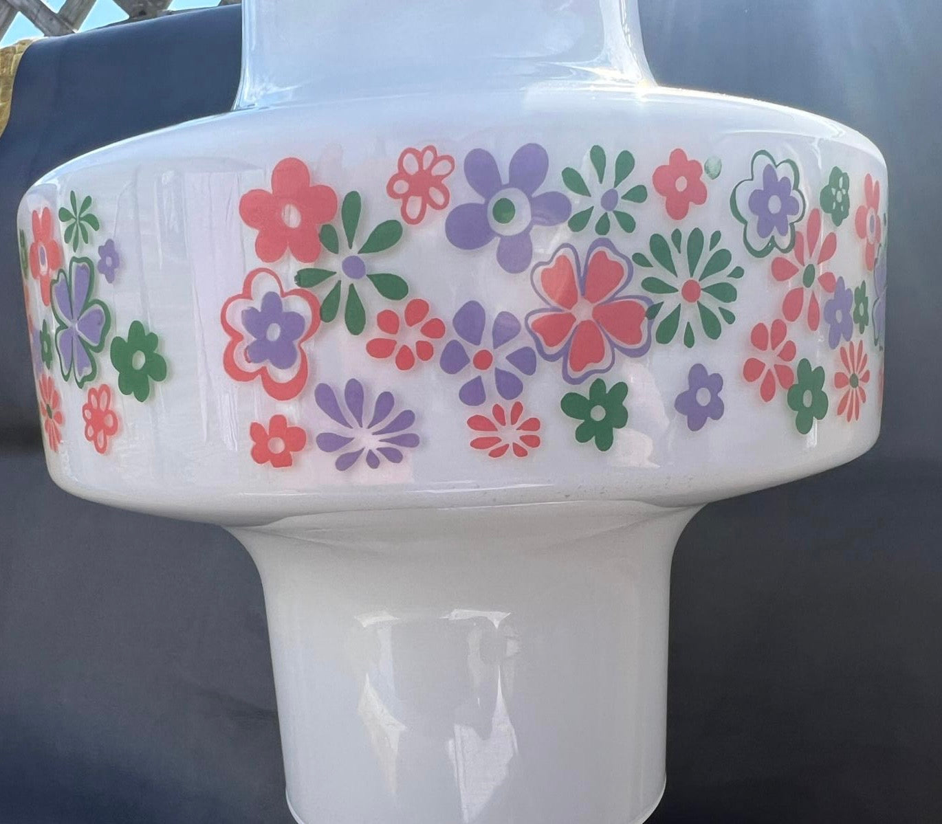 Vintage Retro Opaline Daisy Floral Design Glass Pendant Light Shade 1960’s