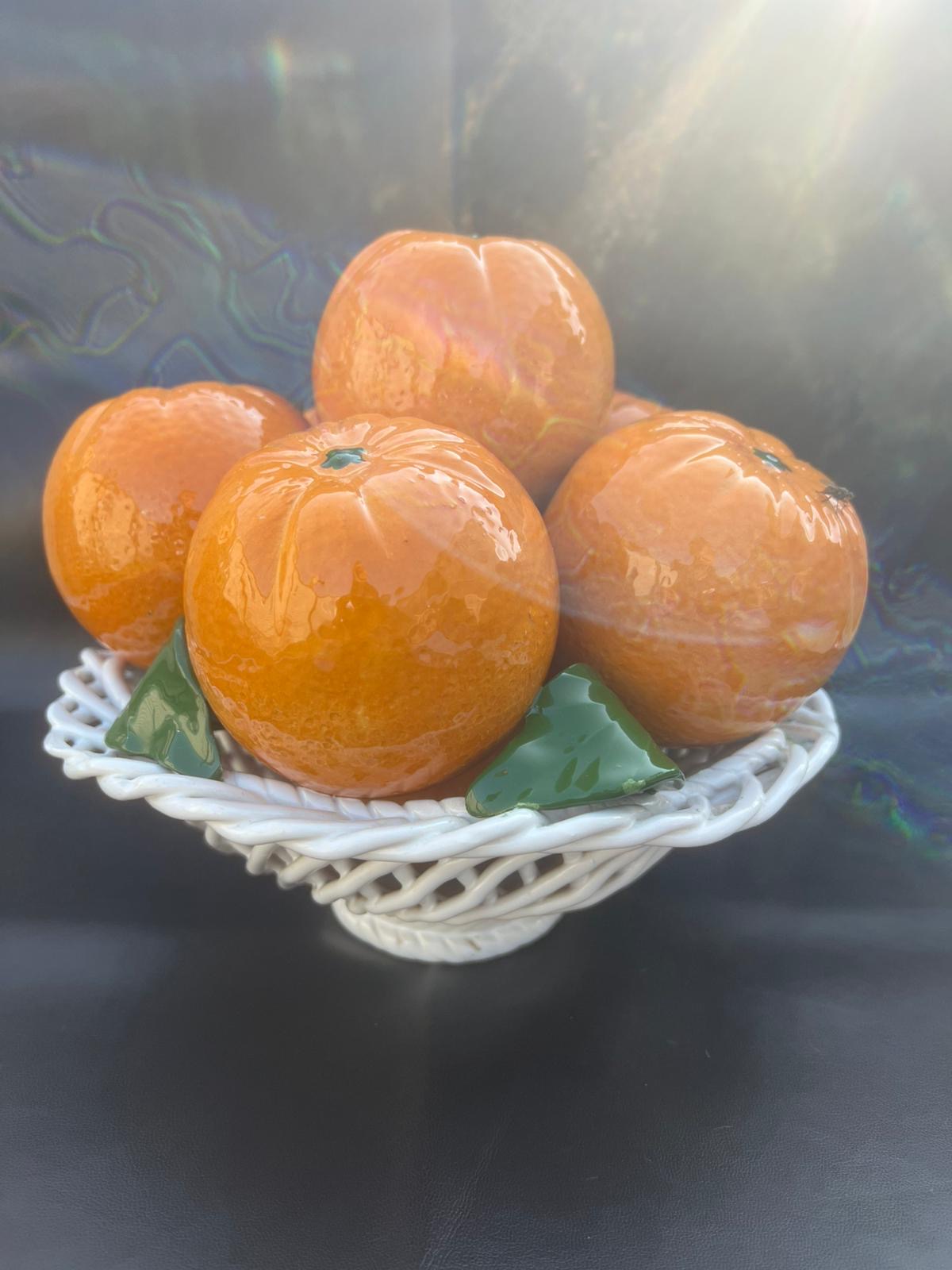 Vintage Spanish Handcrafted Centrepiece of Oranges In A Basket