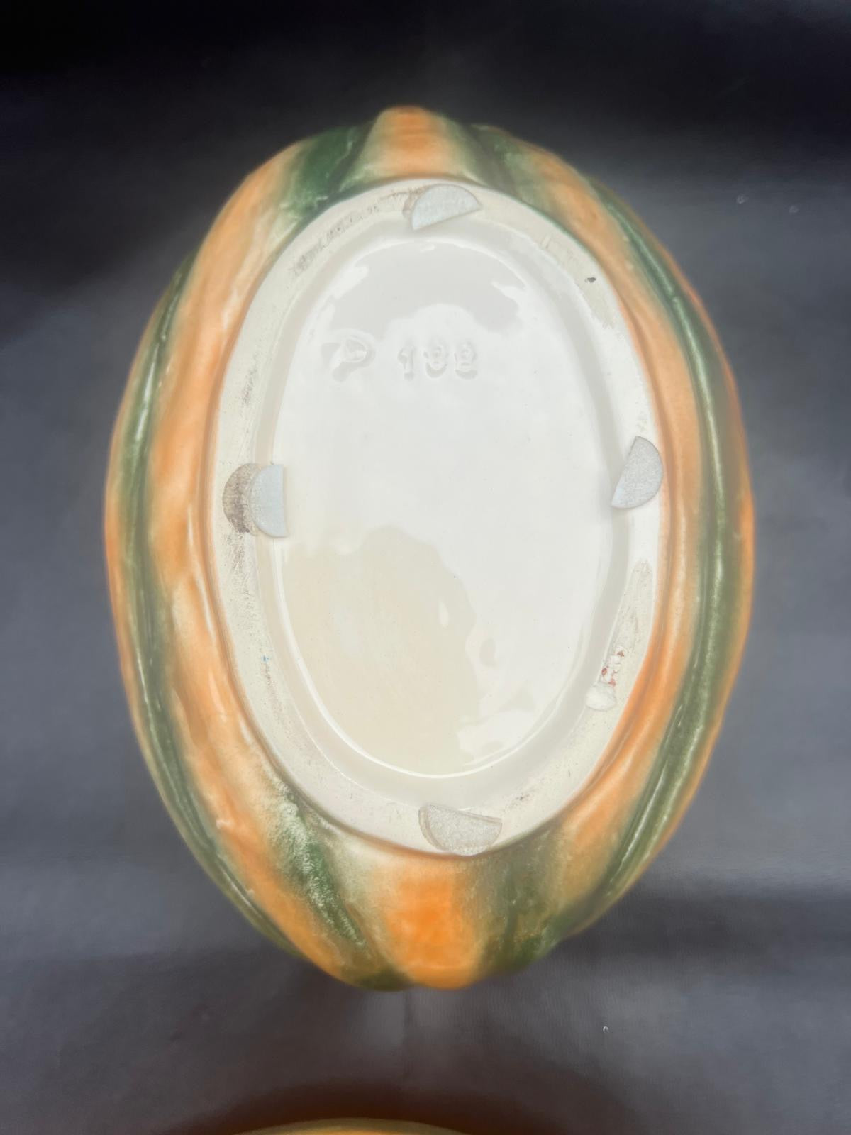 Vintage Ceramic Pumpkin Dish In Majolika Style Hand Painted Autumn Fall VGC