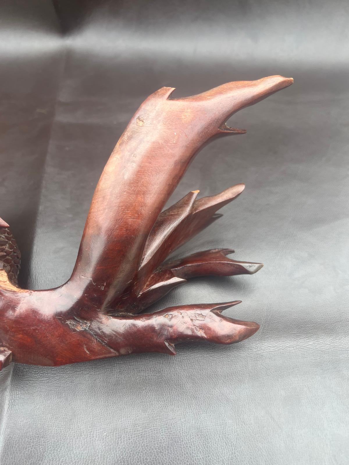 Stunning Pair of Rosewood Koi Carp Fish Ornaments with Glass Eyes Hand Carved