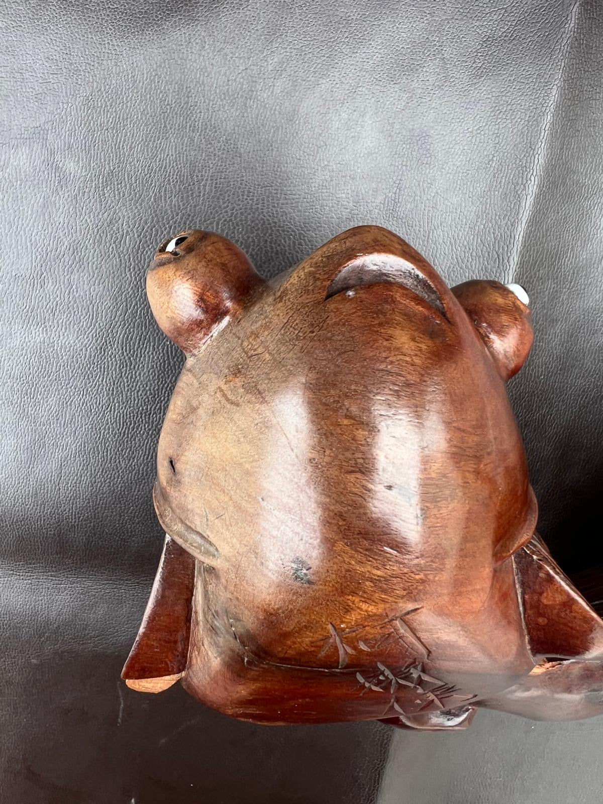 Stunning Pair of Rosewood Koi Carp Fish Ornaments with Glass Eyes Hand Carved