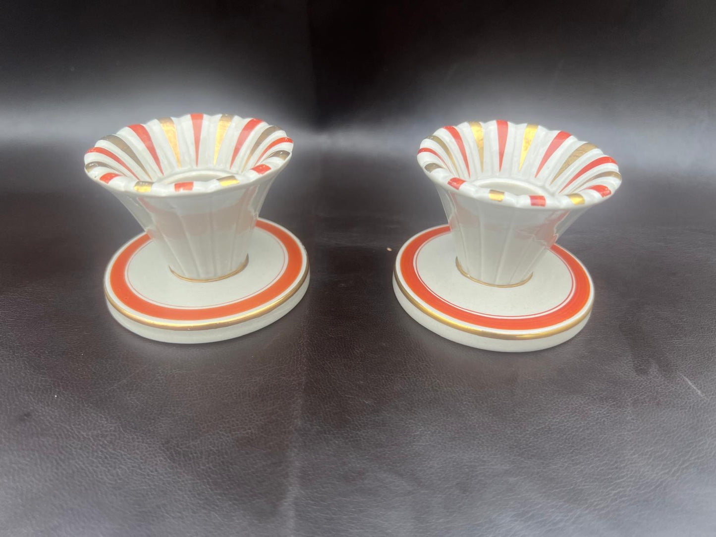 Royal Copenhagen Aluminia Oranja Tureby Faience Candle Holder Set Denmark