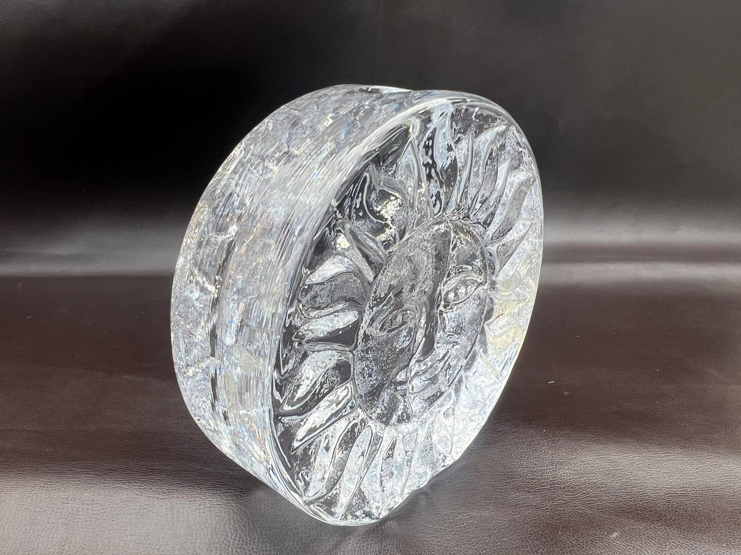 Vintage German Ingrid Glass Block Crystal Solifleur Smiling Sun Face Bud Vase