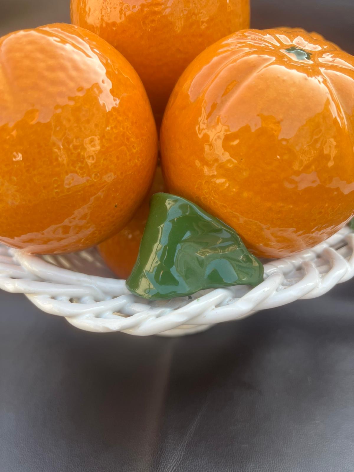 Vintage Spanish Handcrafted Centrepiece of Oranges In A Basket
