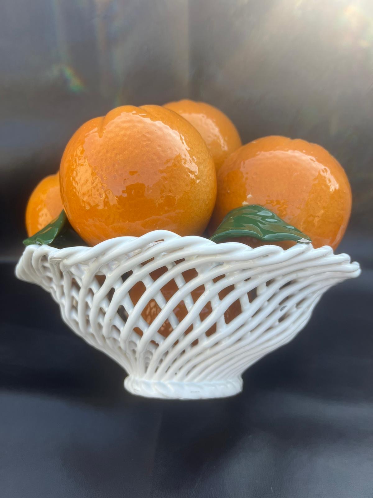 Vintage Spanish Handcrafted Centrepiece of Oranges In A Basket