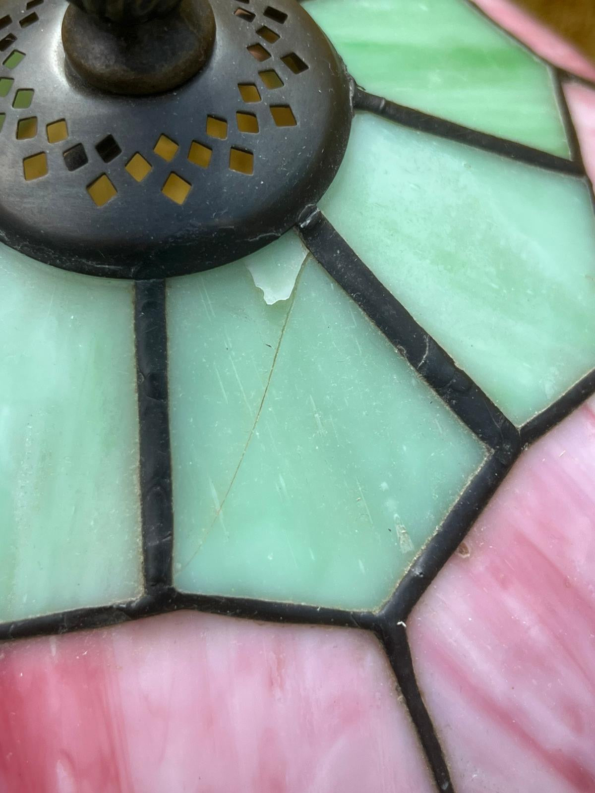 A Stunning Pair of Art Nouvea Tiffany Style Table Lamps Pink & Green
