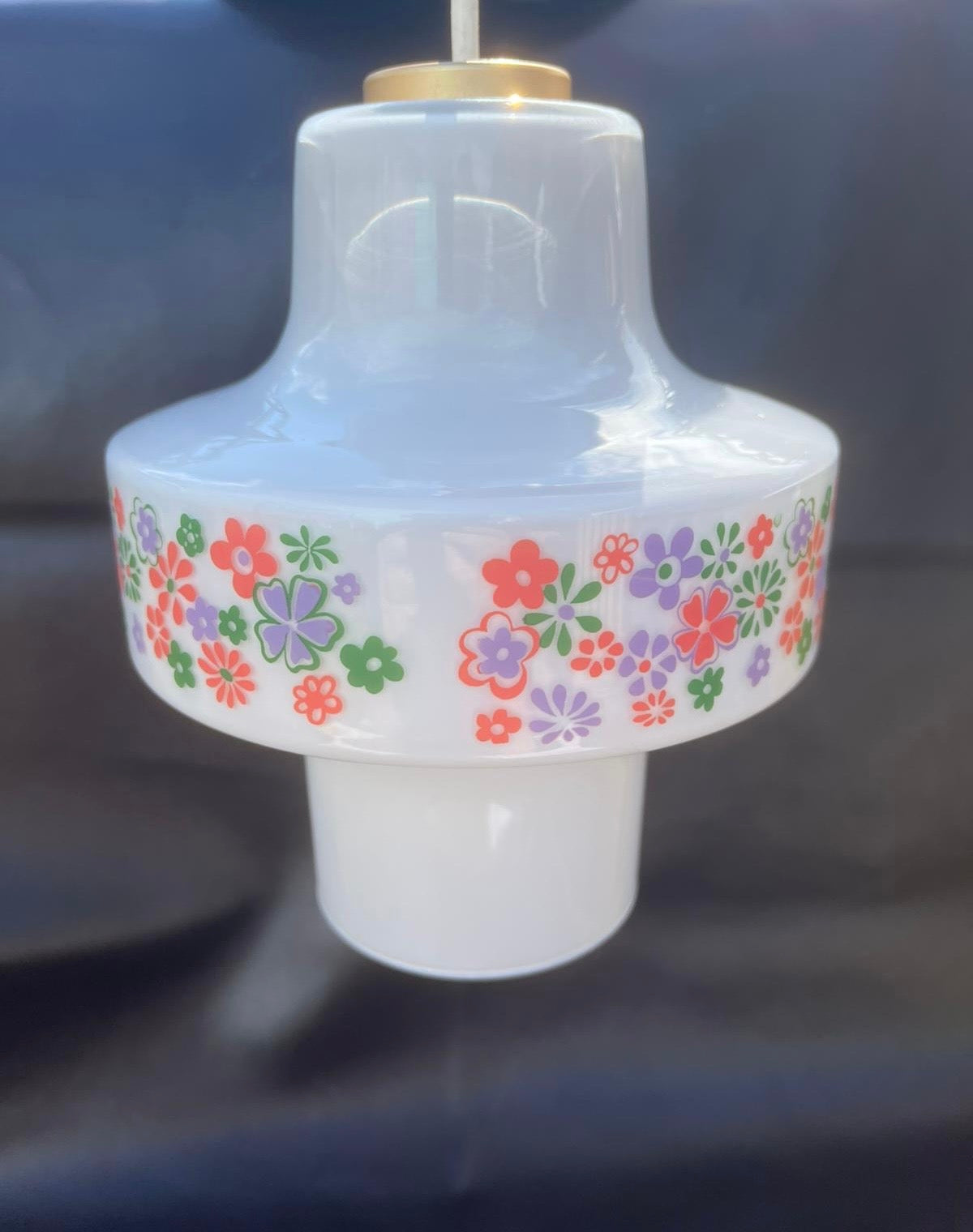 Vintage Retro Opaline Daisy Floral Design Glass Pendant Light Shade 1960’s