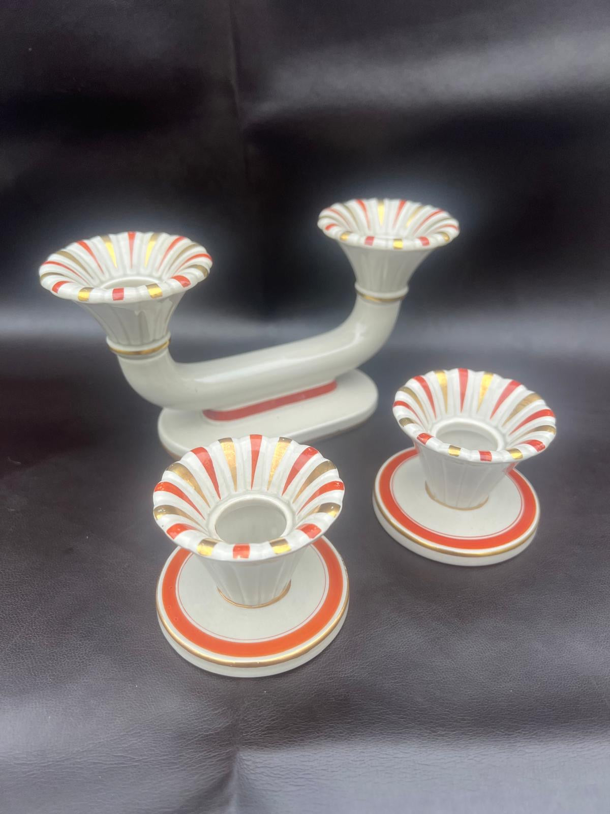 Royal Copenhagen Aluminia Oranja Tureby Faience Candle Holder Set Denmark