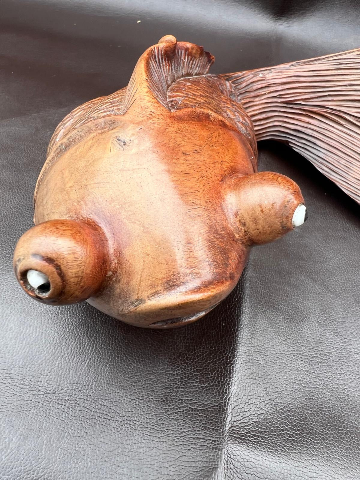 Stunning Pair of Rosewood Koi Carp Fish Ornaments with Glass Eyes Hand Carved