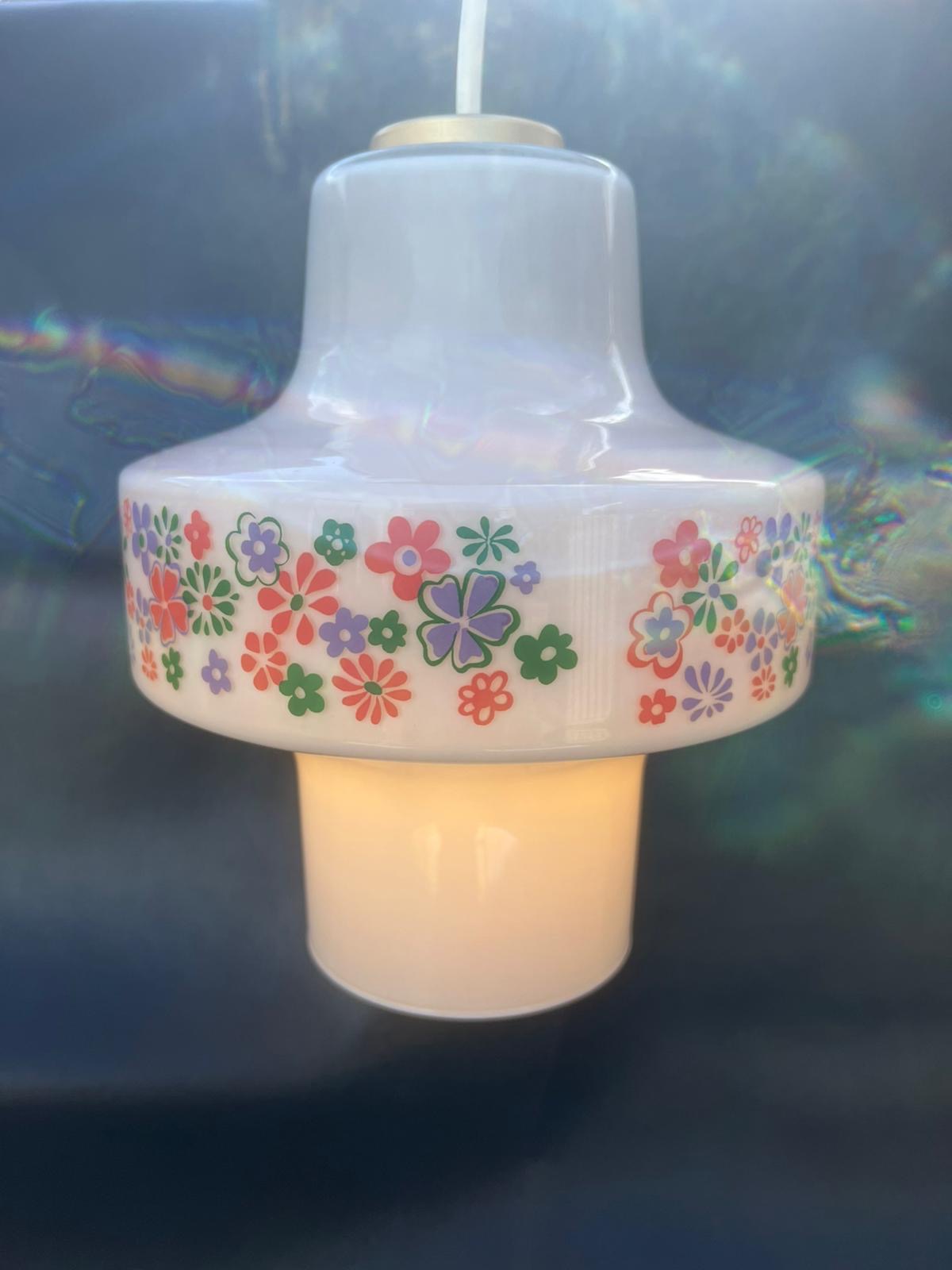 Vintage Retro Opaline Daisy Floral Design Glass Pendant Light Shade 1960’s