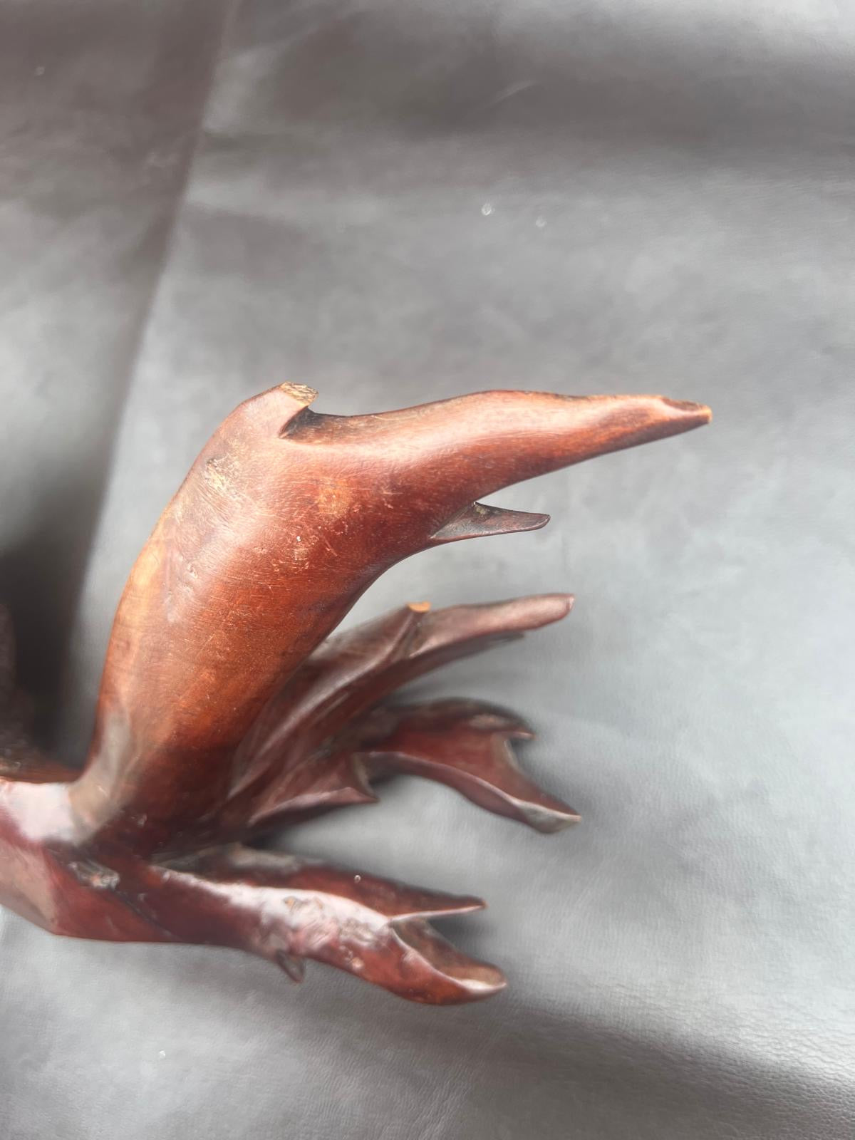 Stunning Pair of Rosewood Koi Carp Fish Ornaments with Glass Eyes Hand Carved