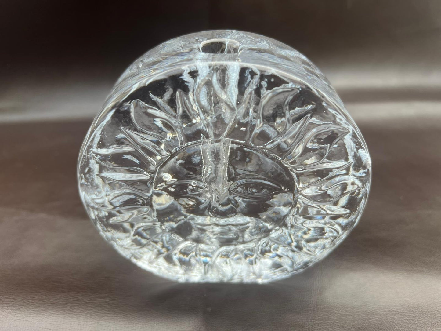 Vintage German Ingrid Glass Block Crystal Solifleur Smiling Sun Face Bud Vase
