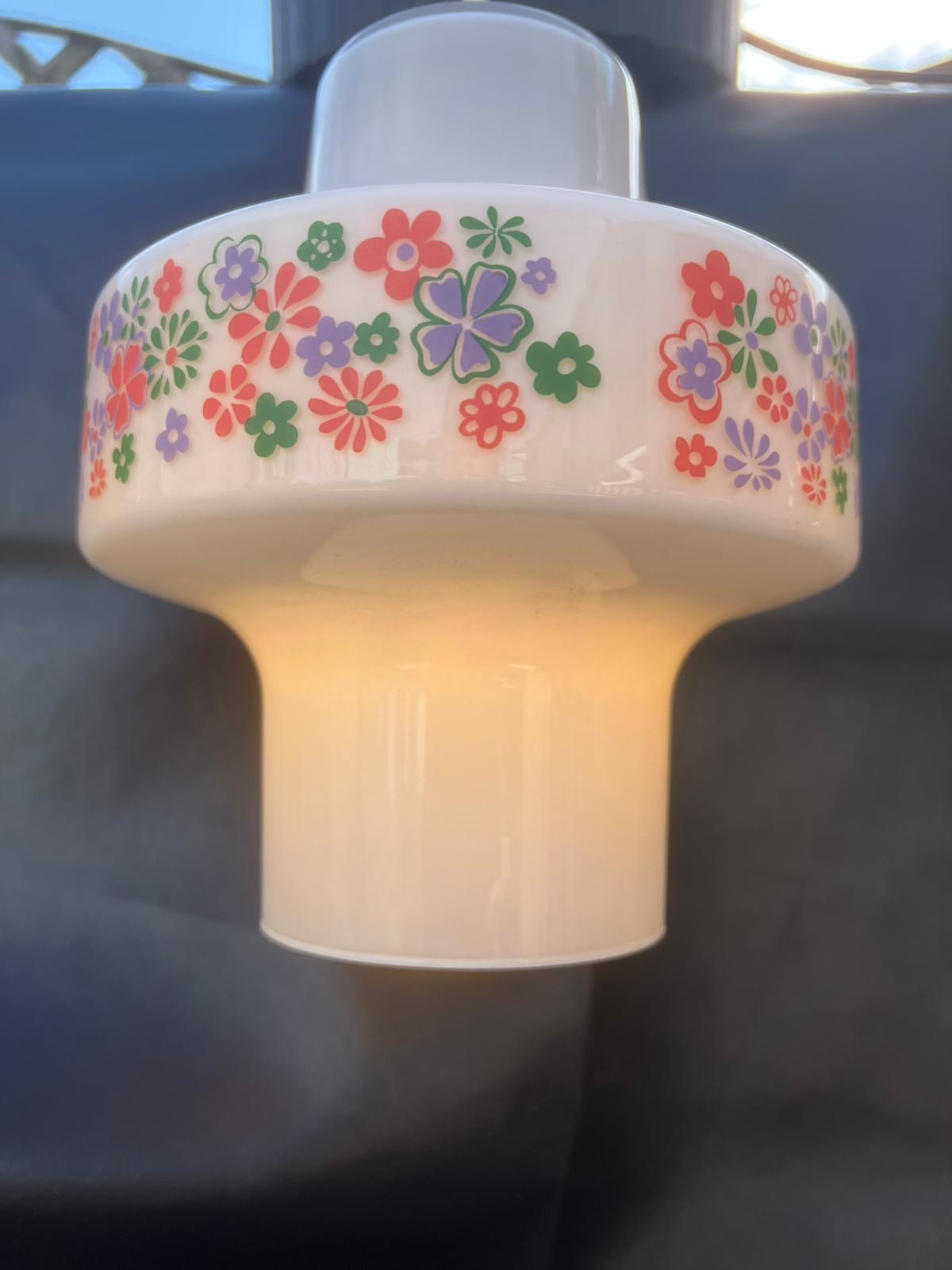 Vintage Retro Opaline Daisy Floral Design Glass Pendant Light Shade 1960’s