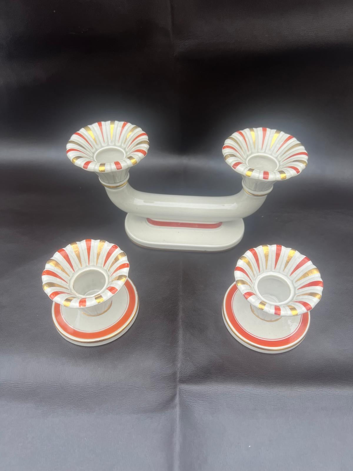 Royal Copenhagen Aluminia Oranja Tureby Faience Candle Holder Set Denmark