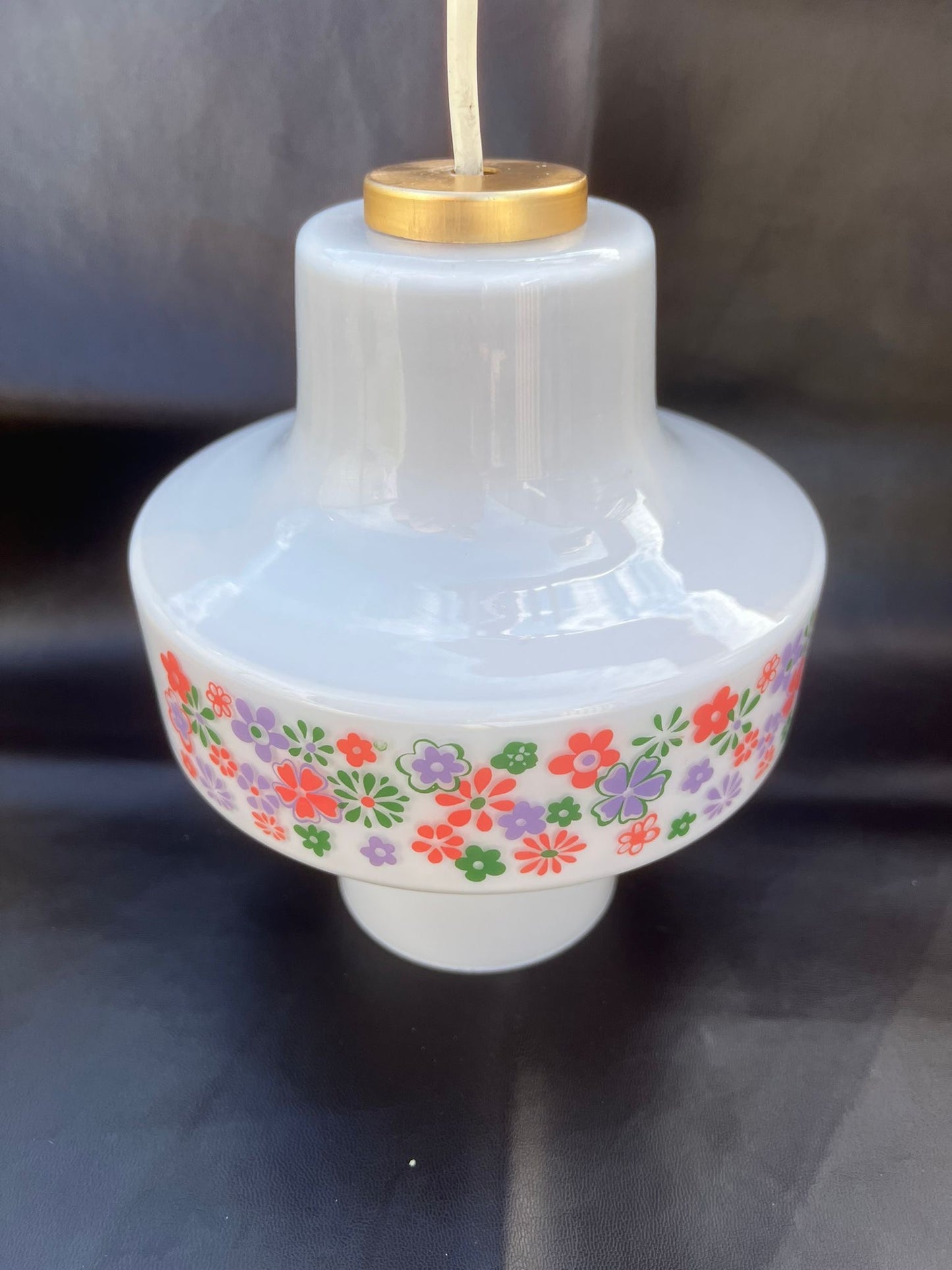 Vintage Retro Opaline Daisy Floral Design Glass Pendant Light Shade 1960’s