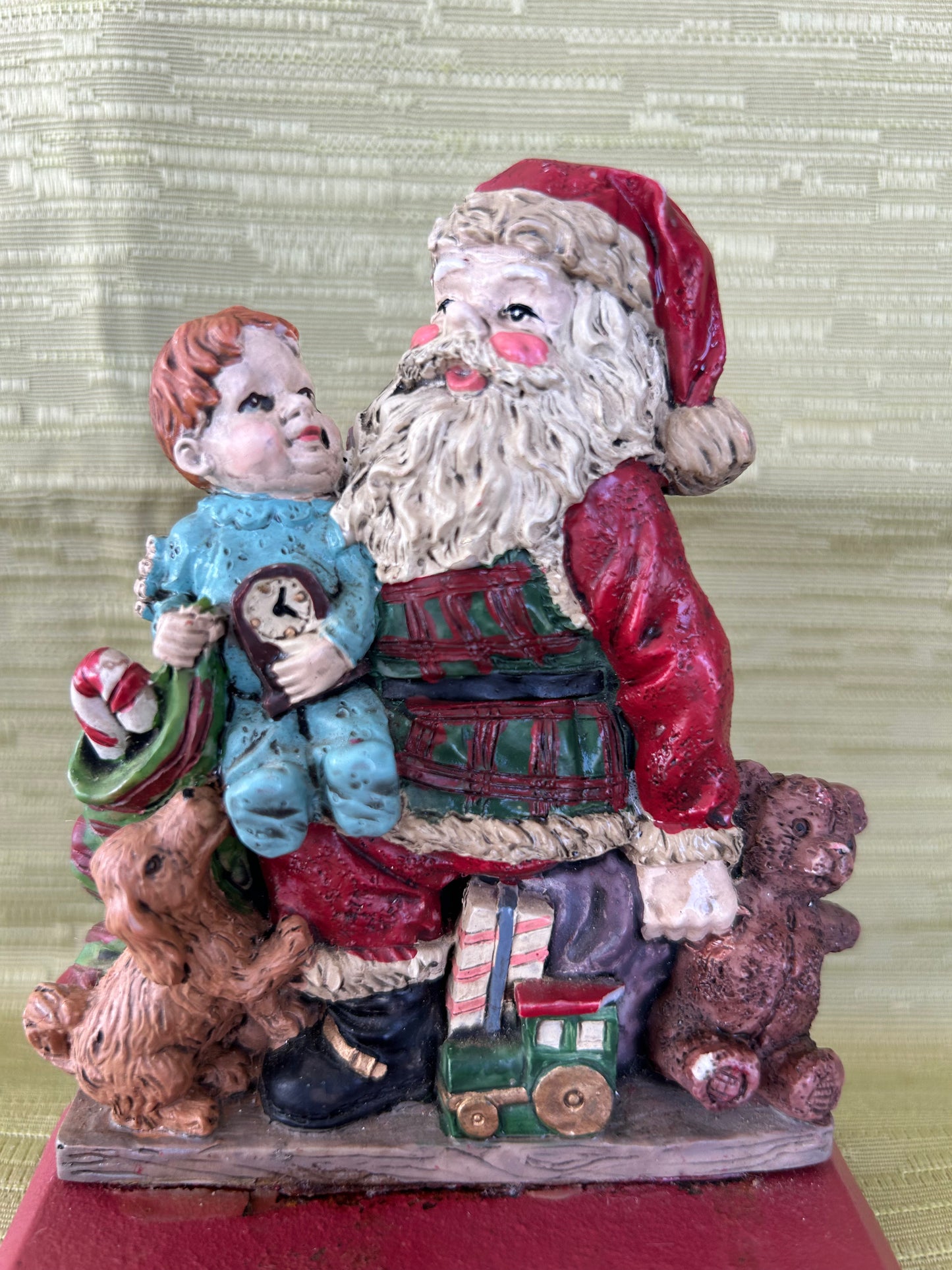 Vintage Cast Iron Base Christmas Fireplace Stocking Holder Father Christmas & Child