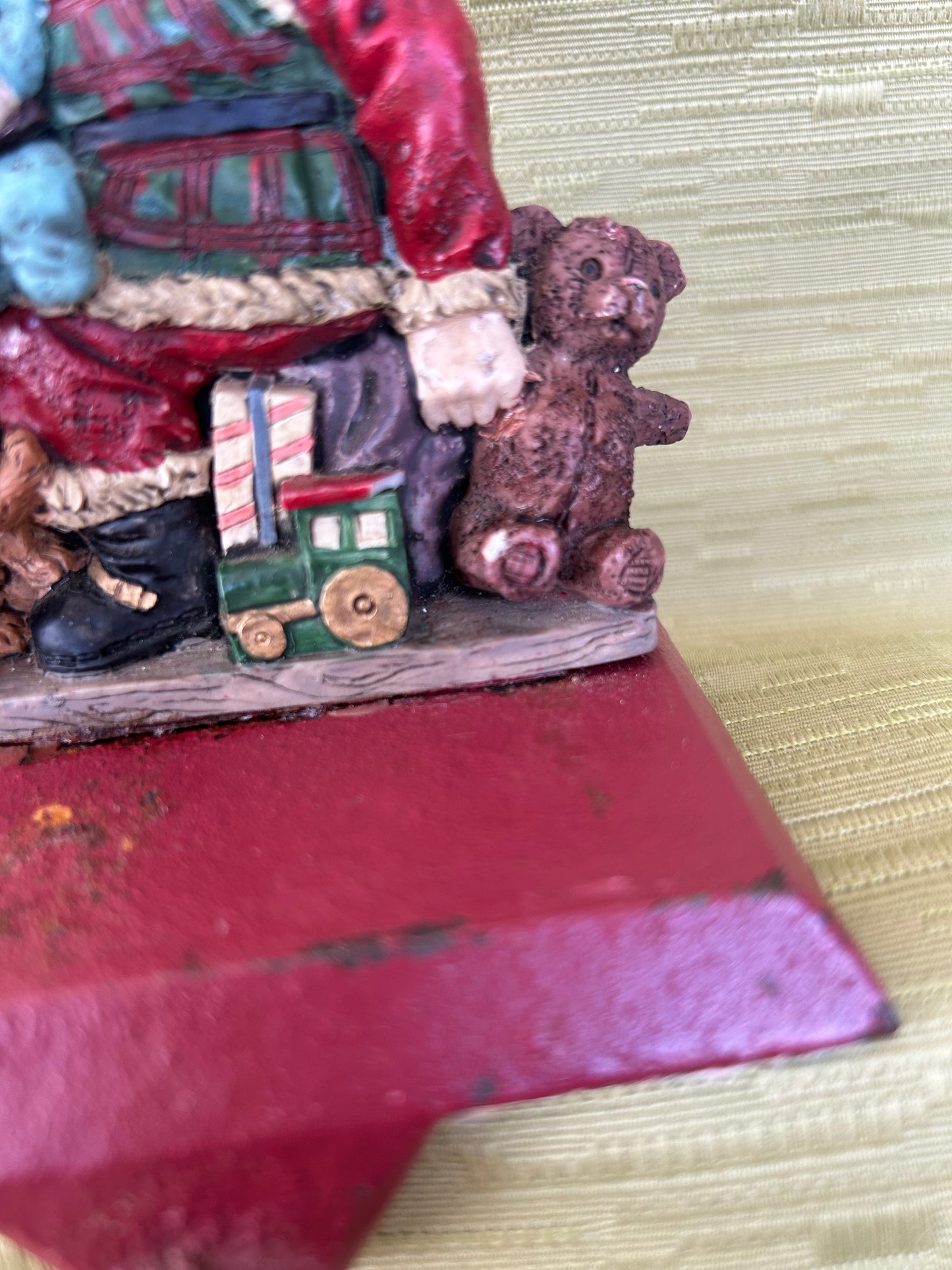 Vintage Cast Iron Base Christmas Fireplace Stocking Holder Father Christmas & Child