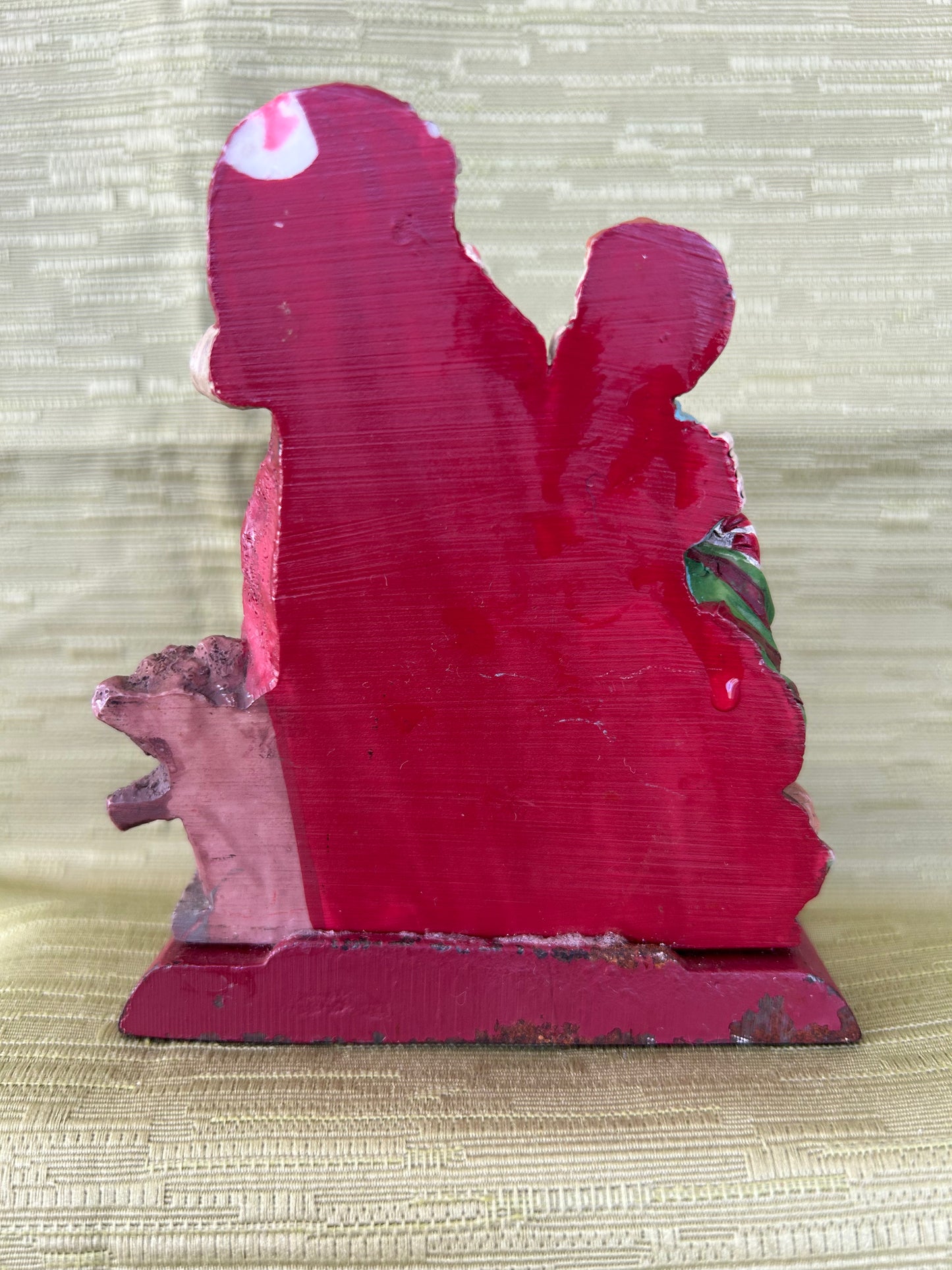 Vintage Cast Iron Base Christmas Fireplace Stocking Holder Father Christmas & Child