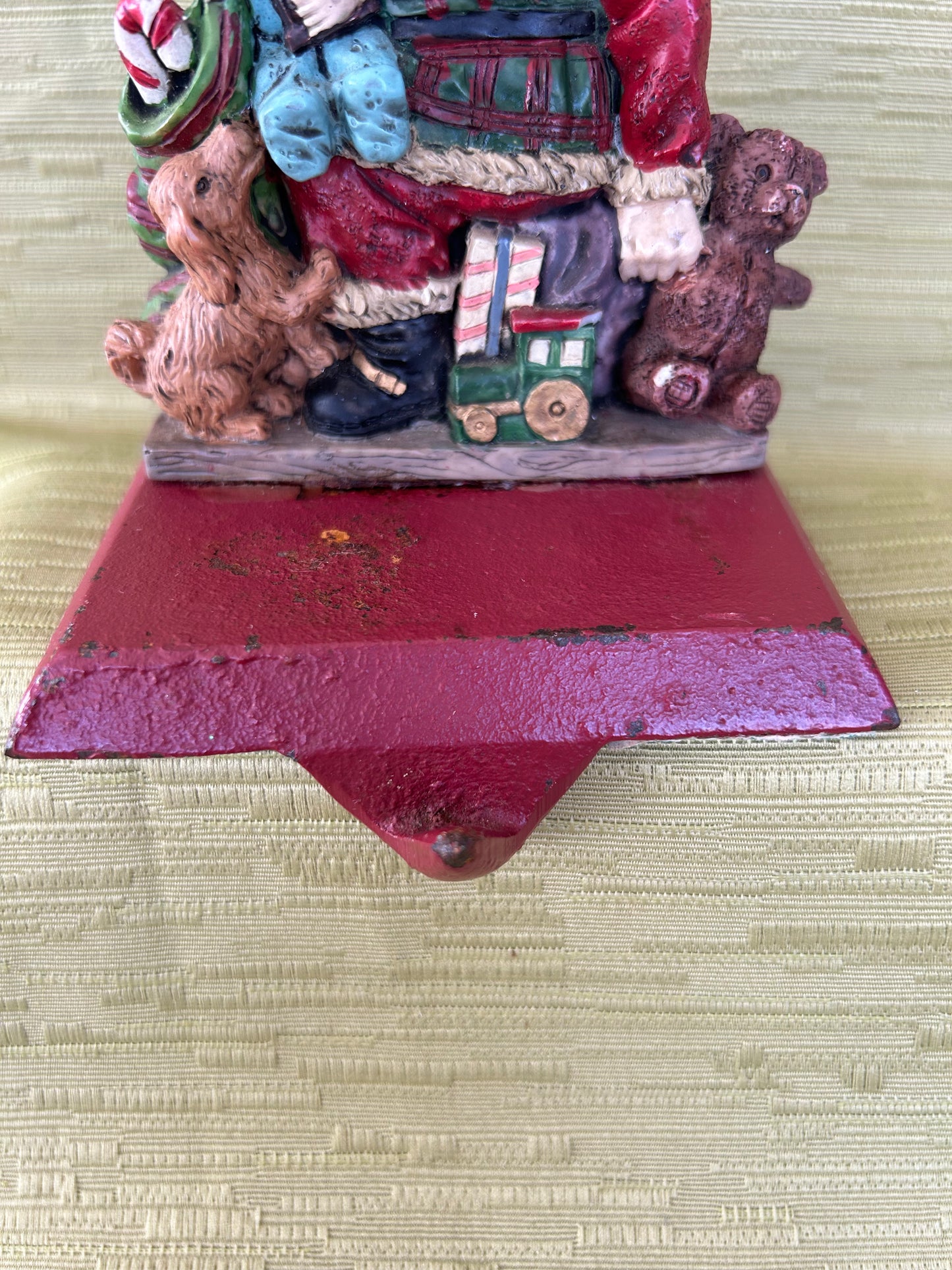 Vintage Cast Iron Base Christmas Fireplace Stocking Holder Father Christmas & Child