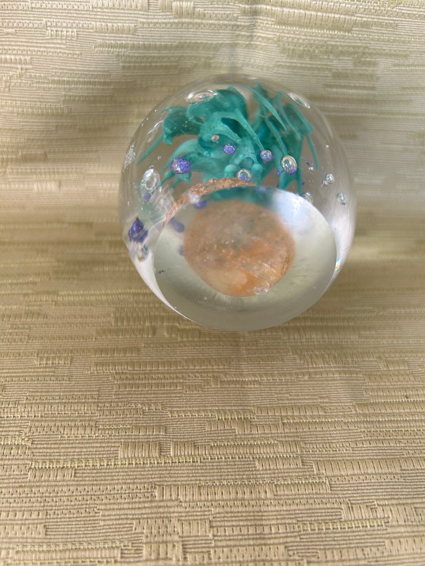 Vintage Glass Egg Shaped Paperweight with Gold Palm Tree