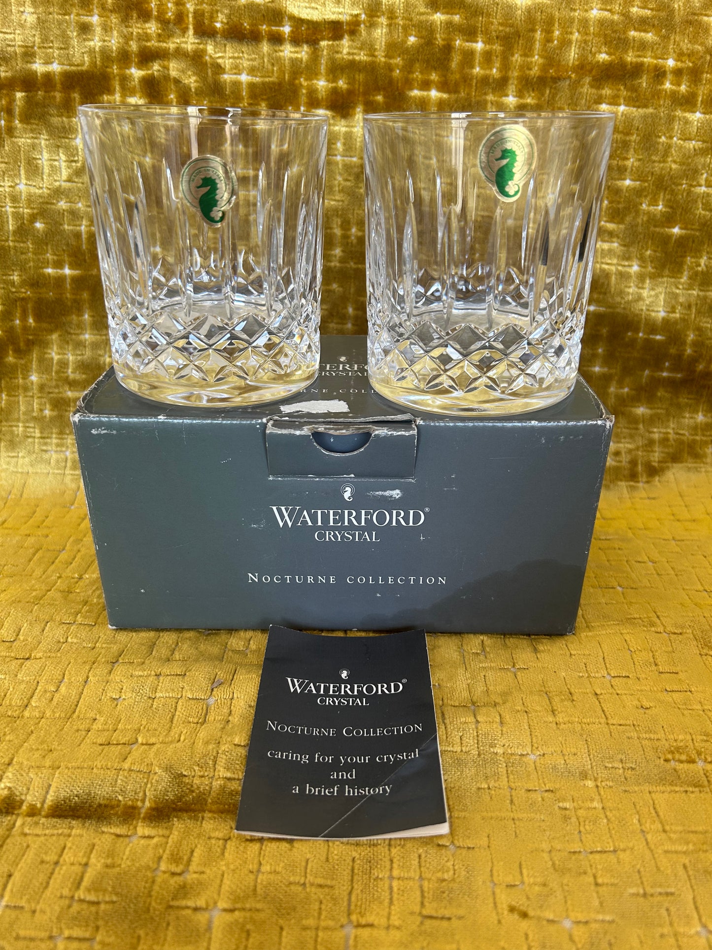 Rare Pair Of Waterford Crystal Nocturne Eclipse Whiskey Glasses With Original Box