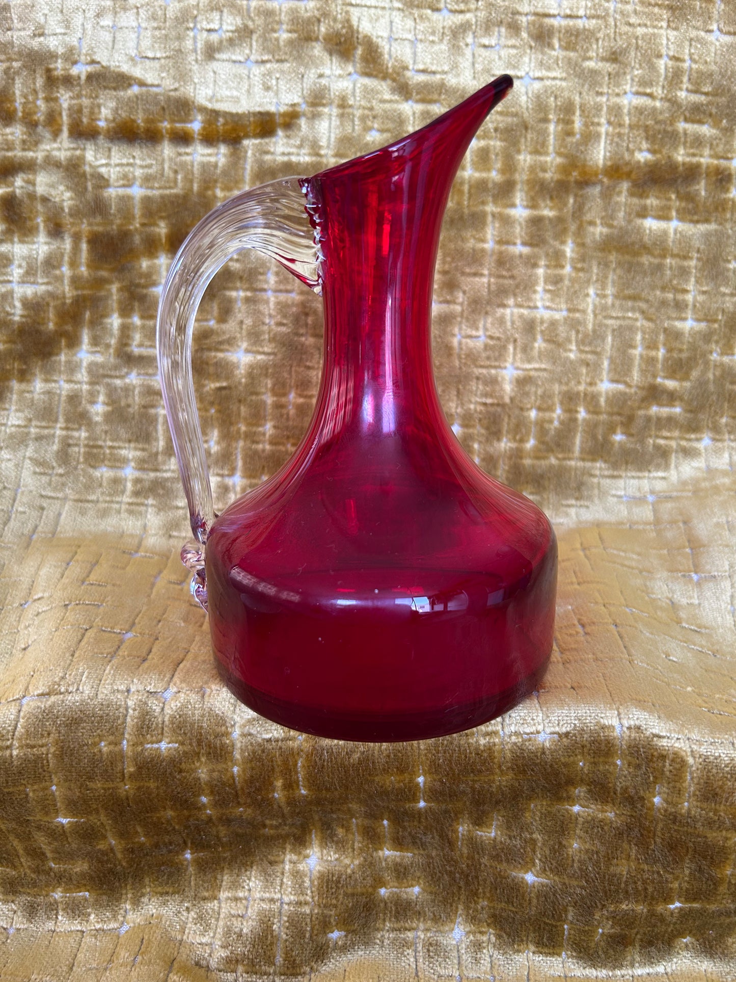 Whitefriars Ruby & Clear Glass Sparrow Beak Jug