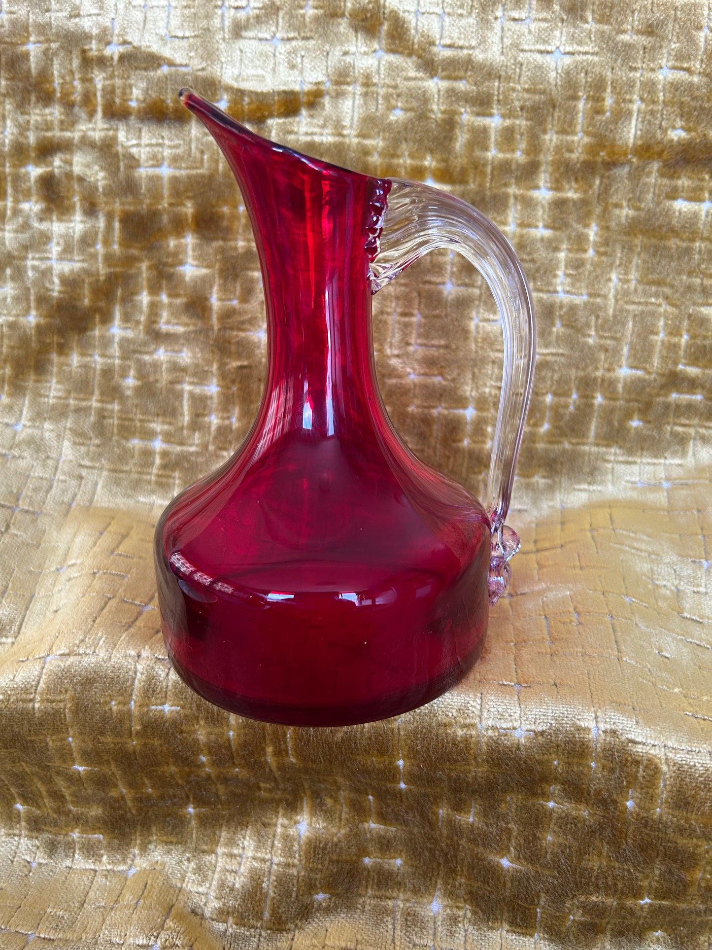 Whitefriars Ruby & Clear Glass Sparrow Beak Jug