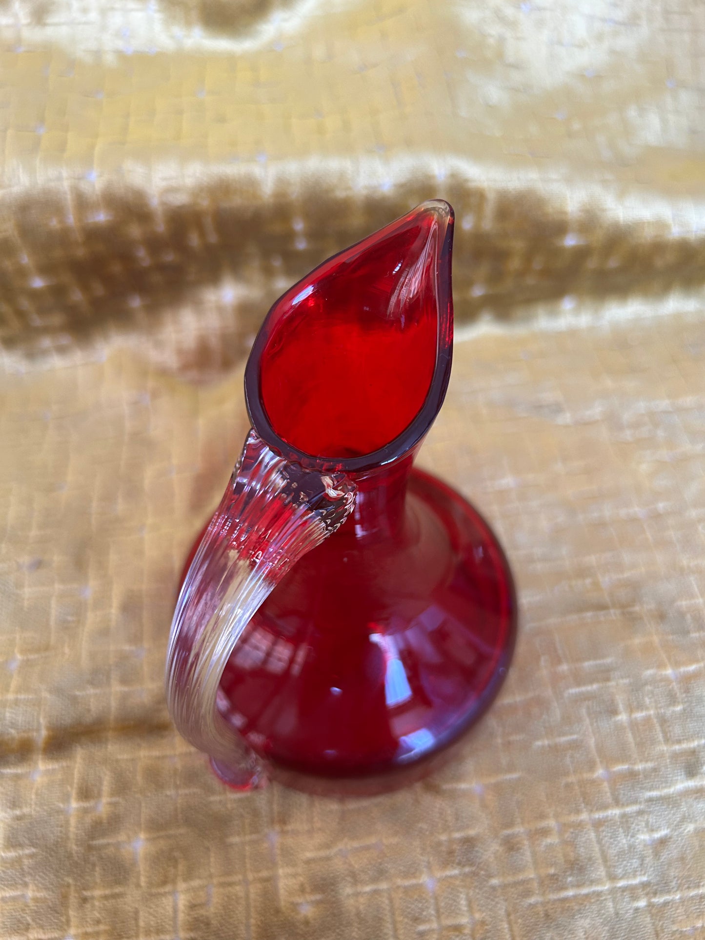 Whitefriars Ruby & Clear Glass Sparrow Beak Jug