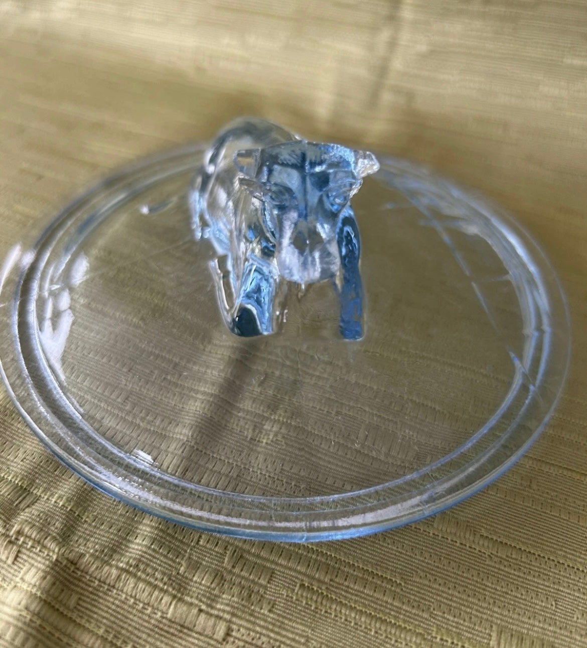 Rare Blue Glass Round Butter Dish Cow 1930’s Art Deco by Stolze Heřmanova Hut