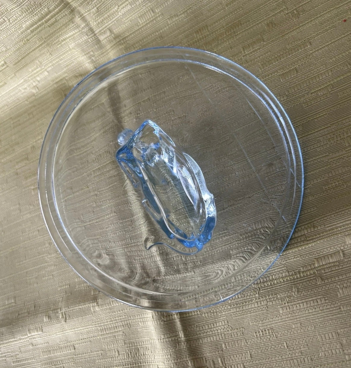 Rare Blue Glass Round Butter Dish Cow 1930’s Art Deco by Stolze Heřmanova Hut