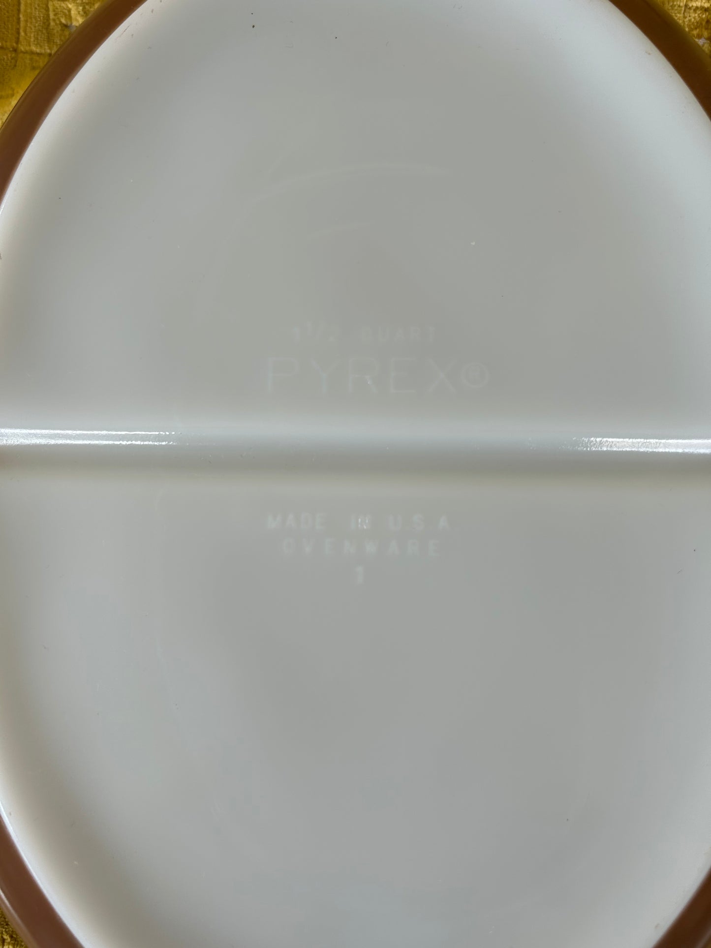 Vintage Pyrex Brown / Gold Divided Casserole Dish with Clear Lid 1950 USA