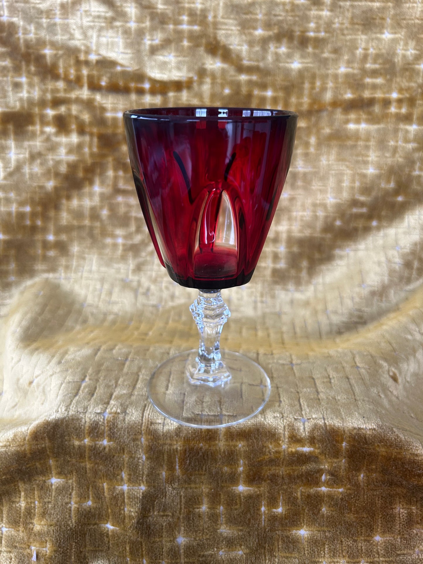 6 Vintage Retro Ruby Red Cristal D'Arques Gothic Arch Stemmed Wine Glasses