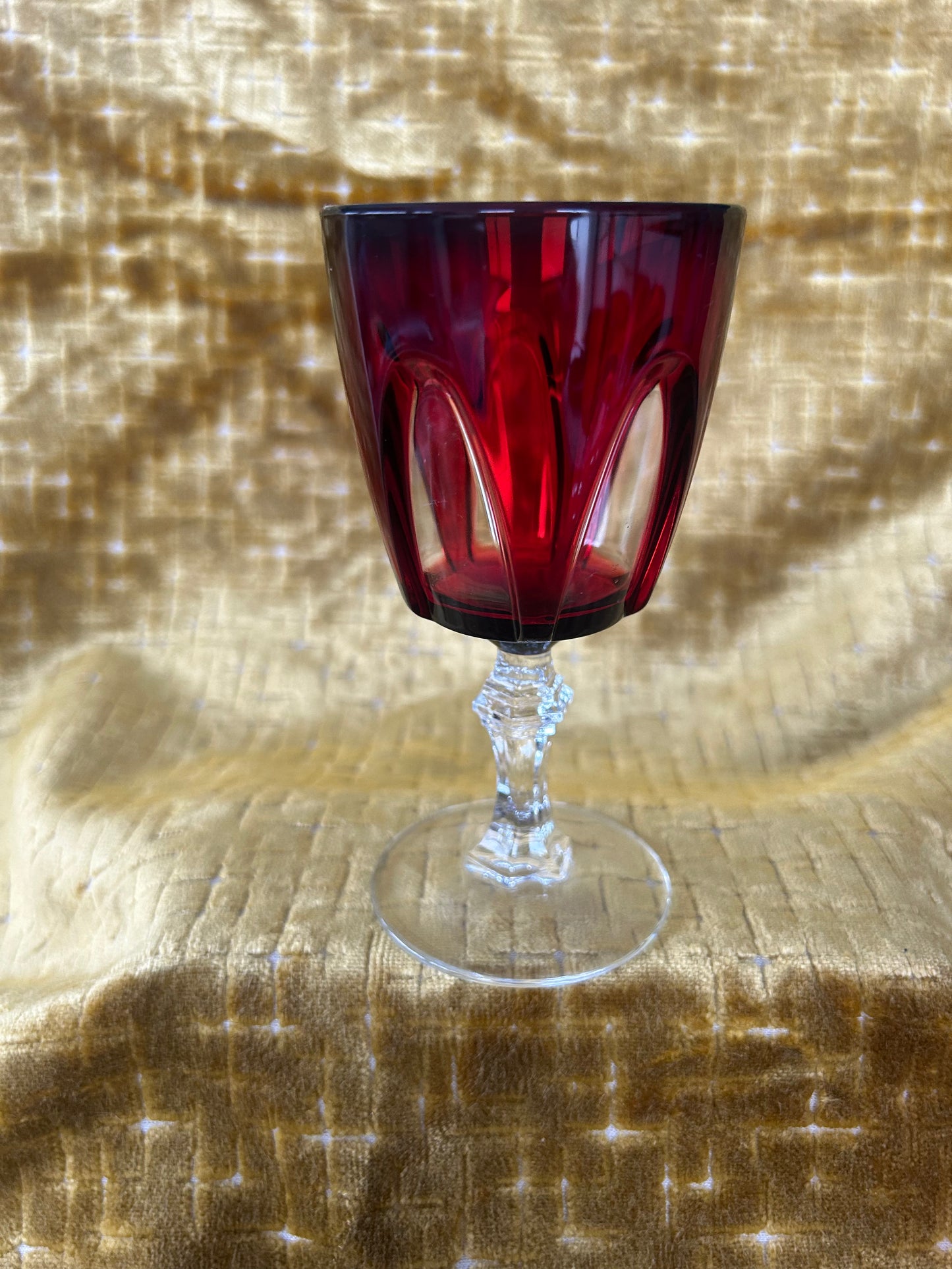 6 Vintage Retro Ruby Red Cristal D'Arques Gothic Arch Stemmed Wine Glasses