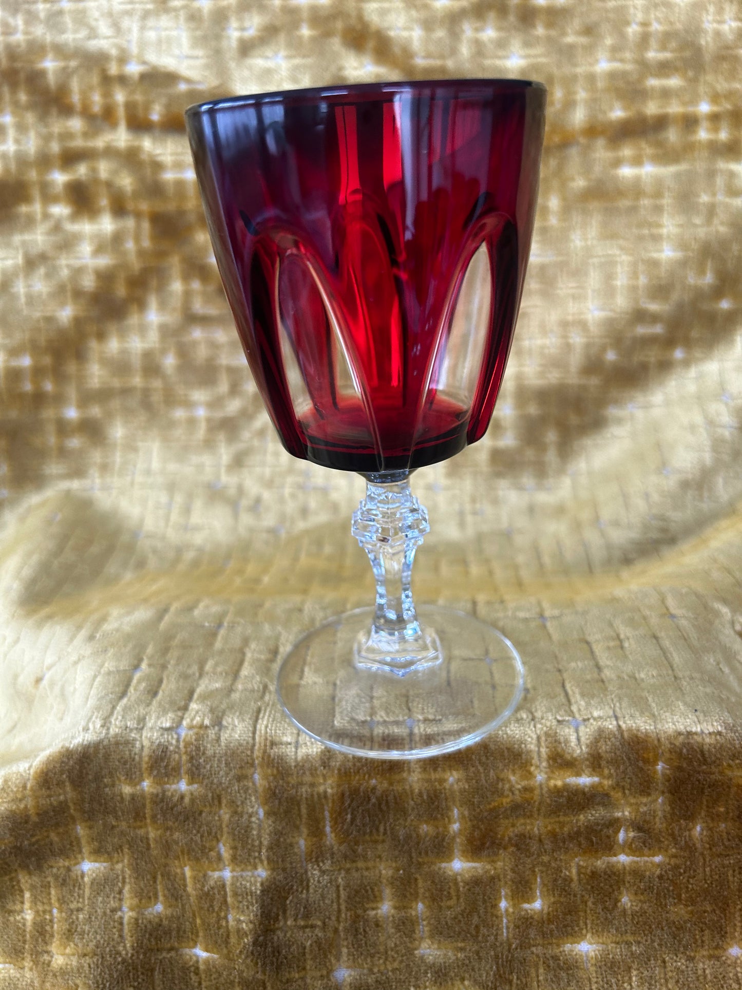 6 Vintage Retro Ruby Red Cristal D'Arques Gothic Arch Stemmed Wine Glasses