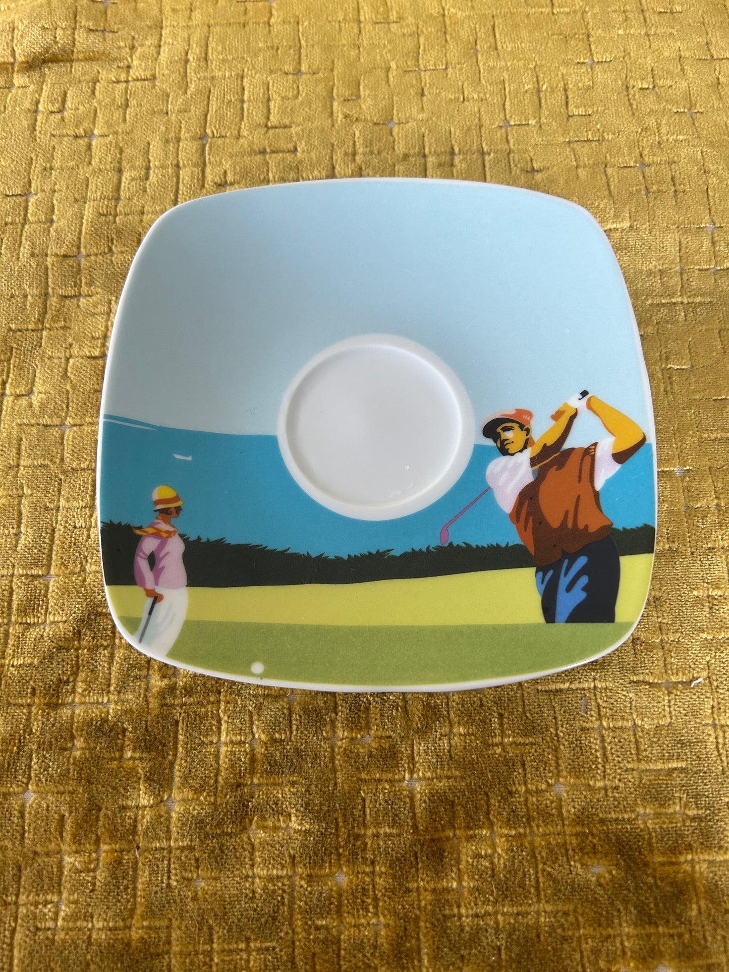 Rare Pair Of Finecasas Coffee Cups and Saucers in a Golf Design