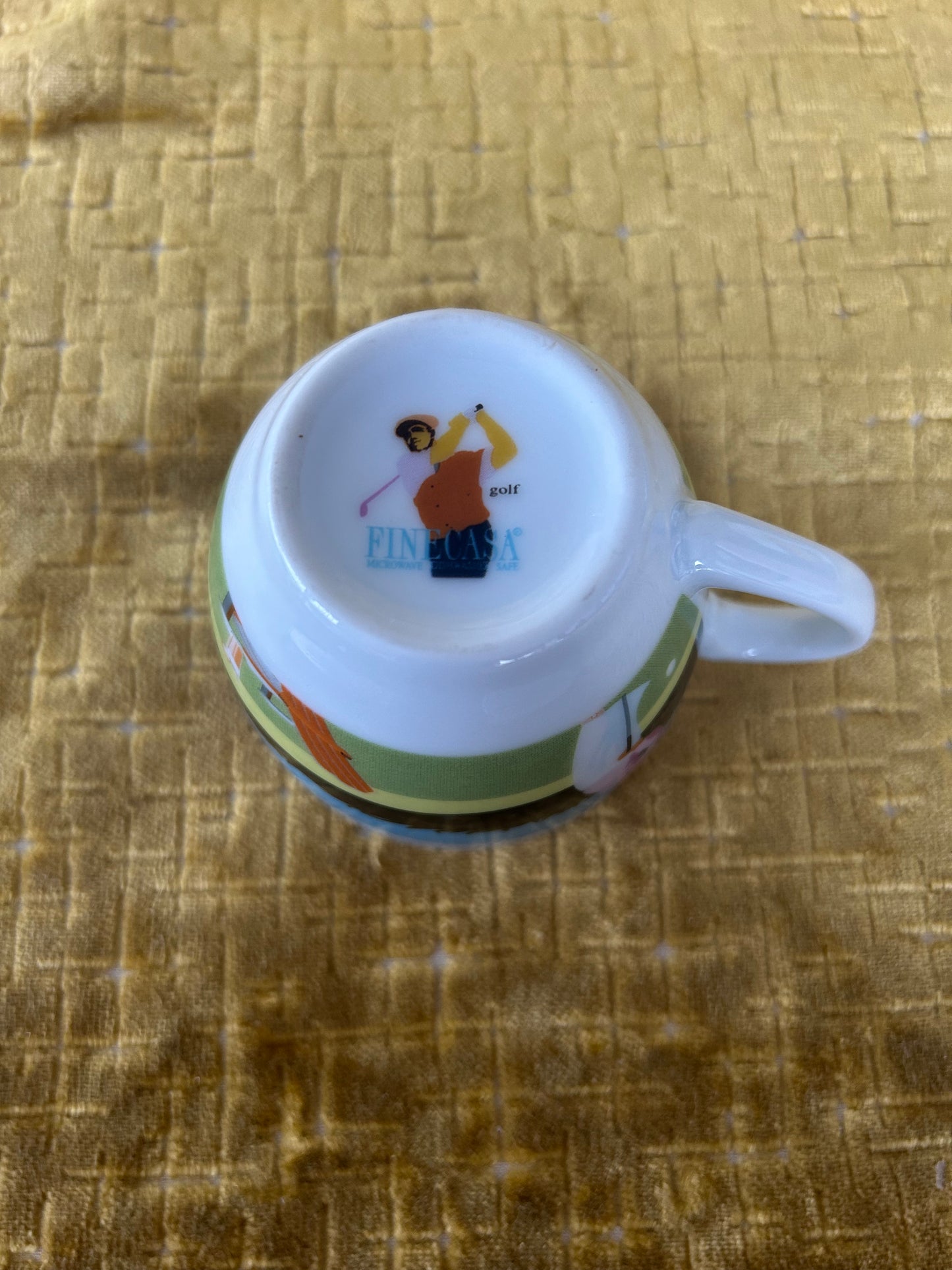 Rare Pair Of Finecasas Coffee Cups and Saucers in a Golf Design