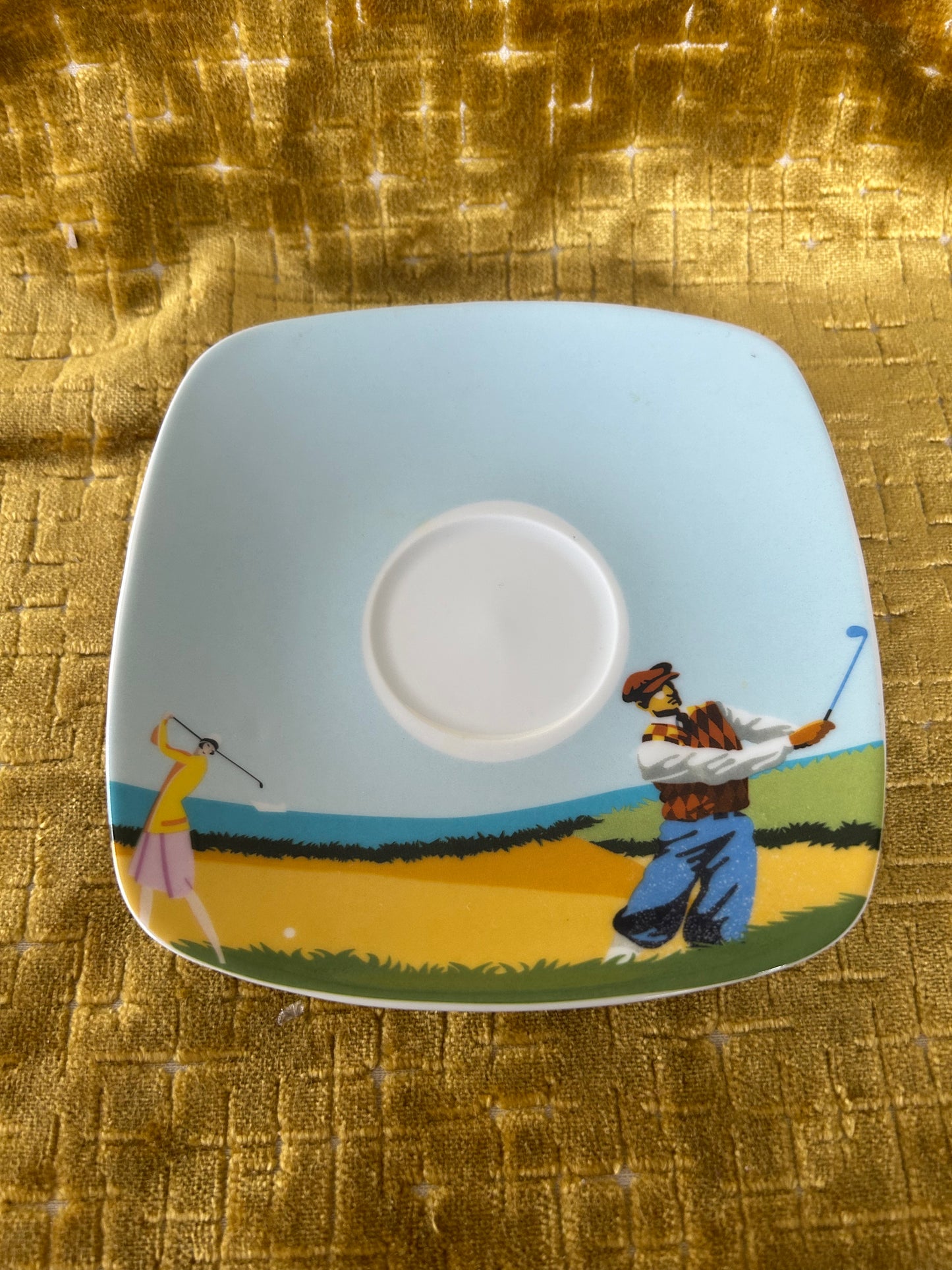 Rare Pair Of Finecasas Coffee Cups and Saucers in a Golf Design