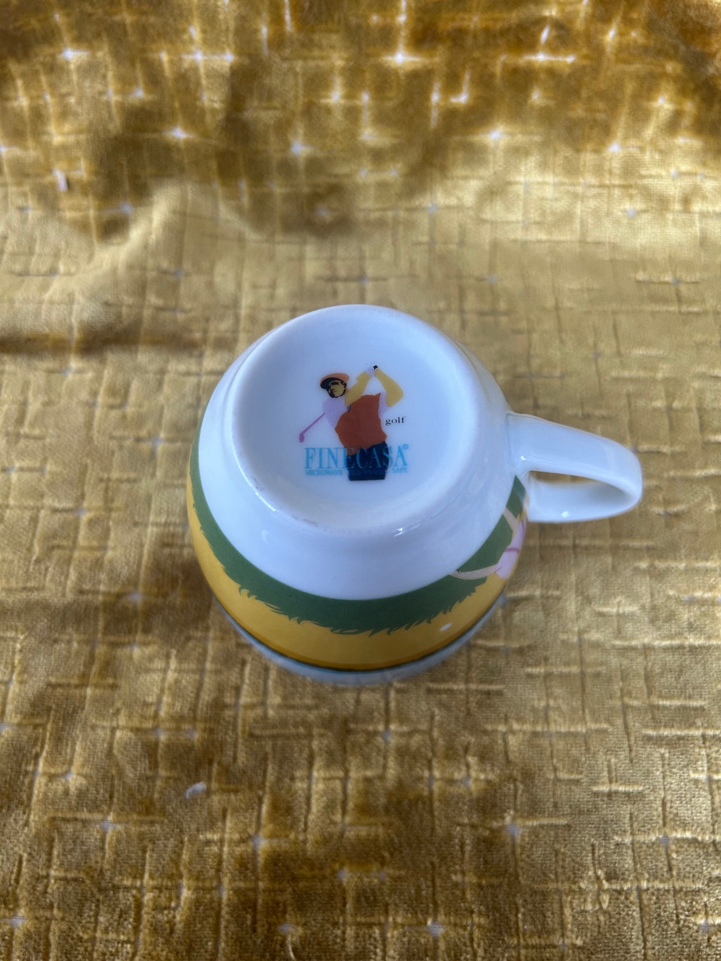 Rare Pair Of Finecasas Coffee Cups and Saucers in a Golf Design
