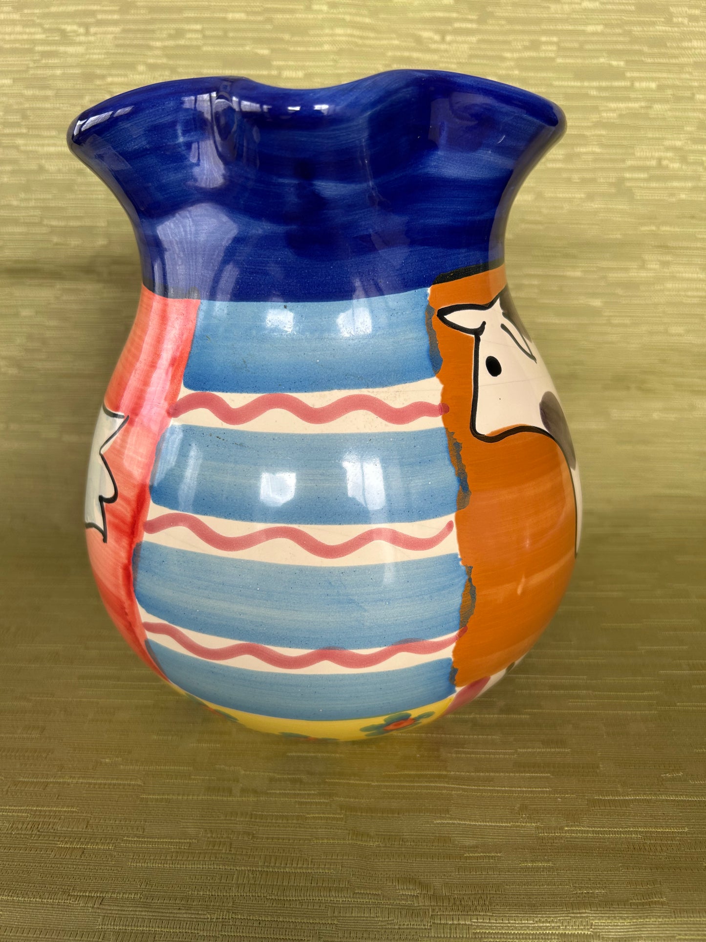 Vintage Italian Hand Painted Pottery Farm Animals Patterned Jug Pitcher