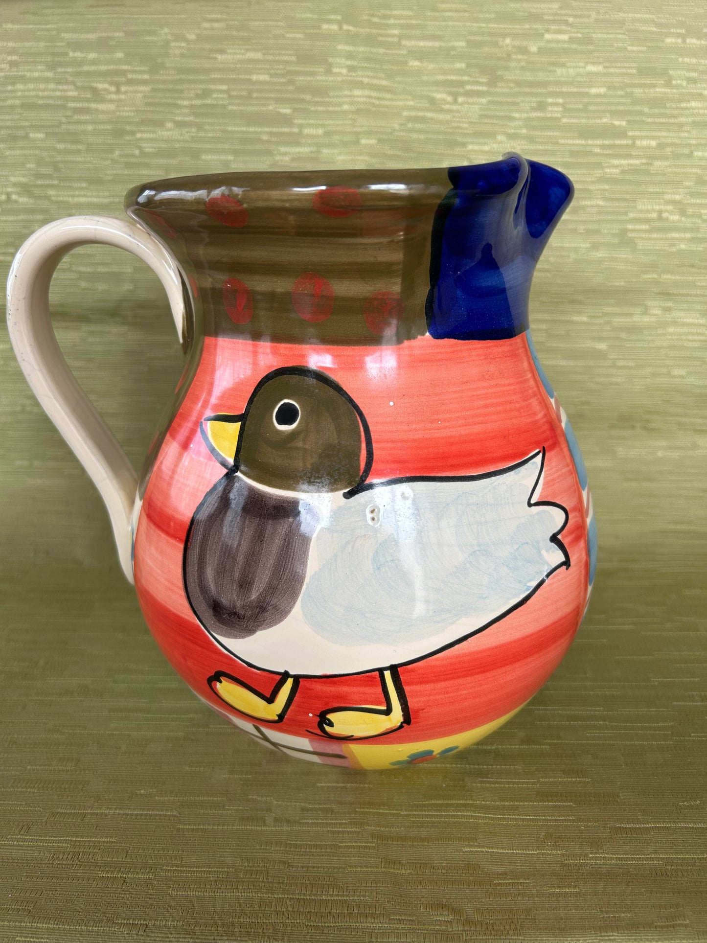 Vintage Italian Hand Painted Pottery Farm Animals Patterned Jug Pitcher