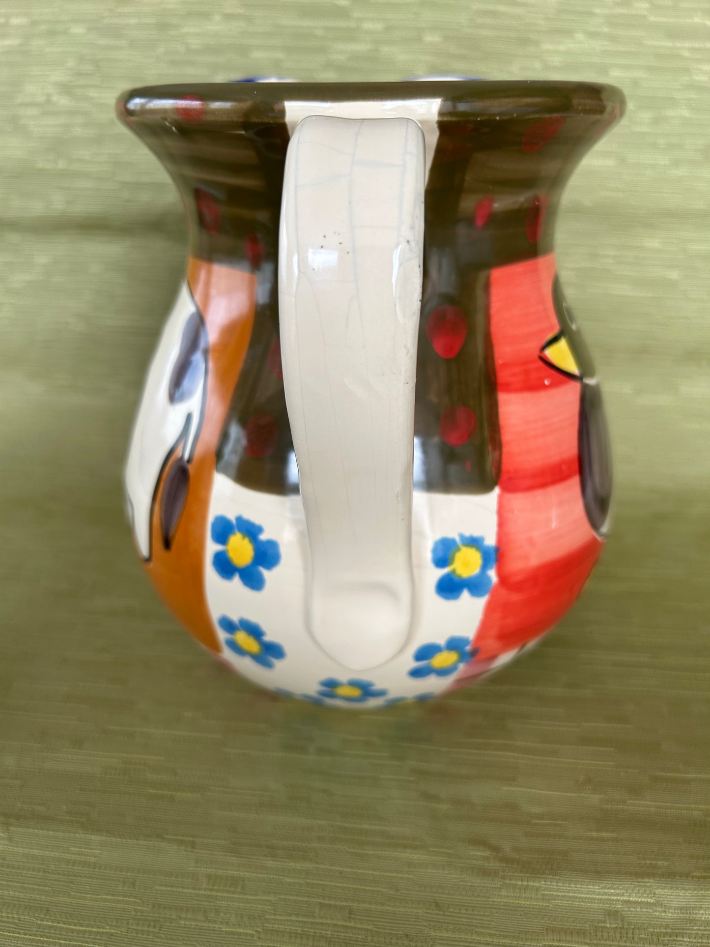 Vintage Italian Hand Painted Pottery Farm Animals Patterned Jug Pitcher