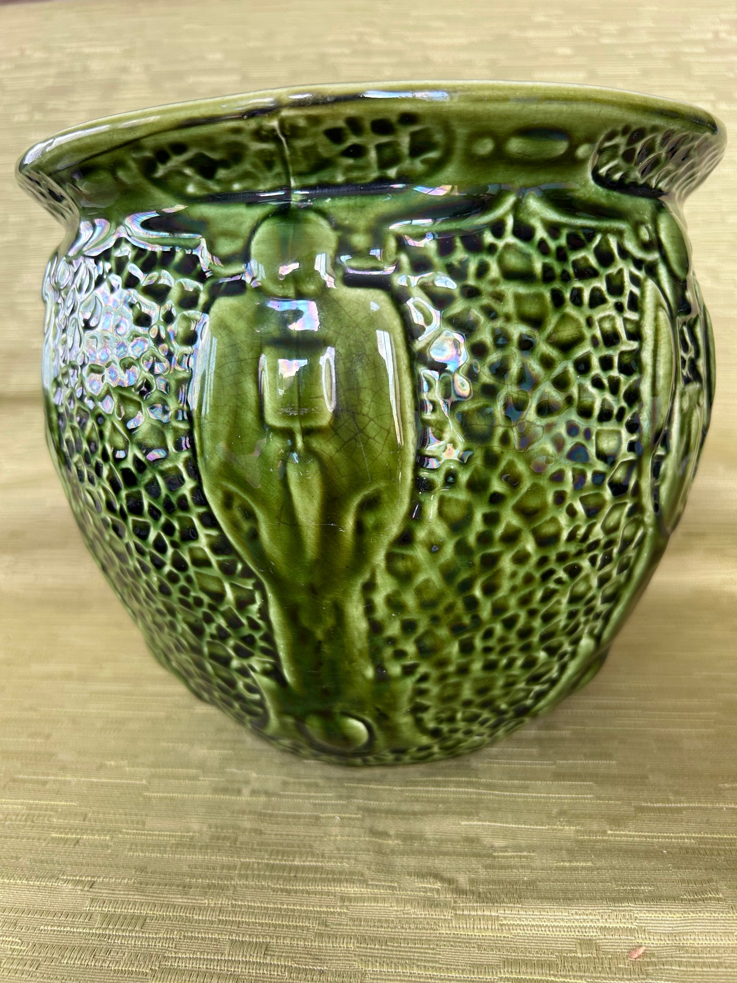Green Antique Thomas Forester Art Nouveau Majolica Jardinière Florence