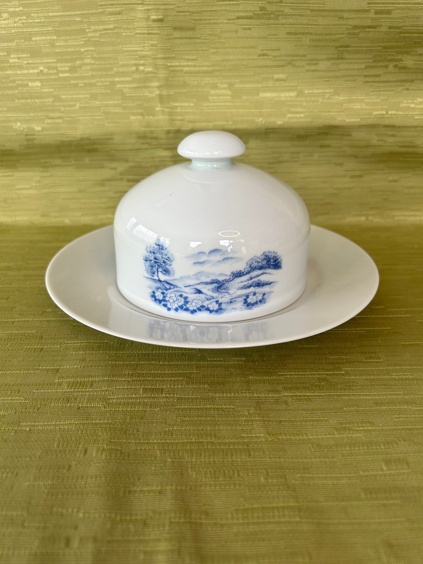 Henneberg Porzellan GDR Blue & White Cheese Cloche with Dome Lid
