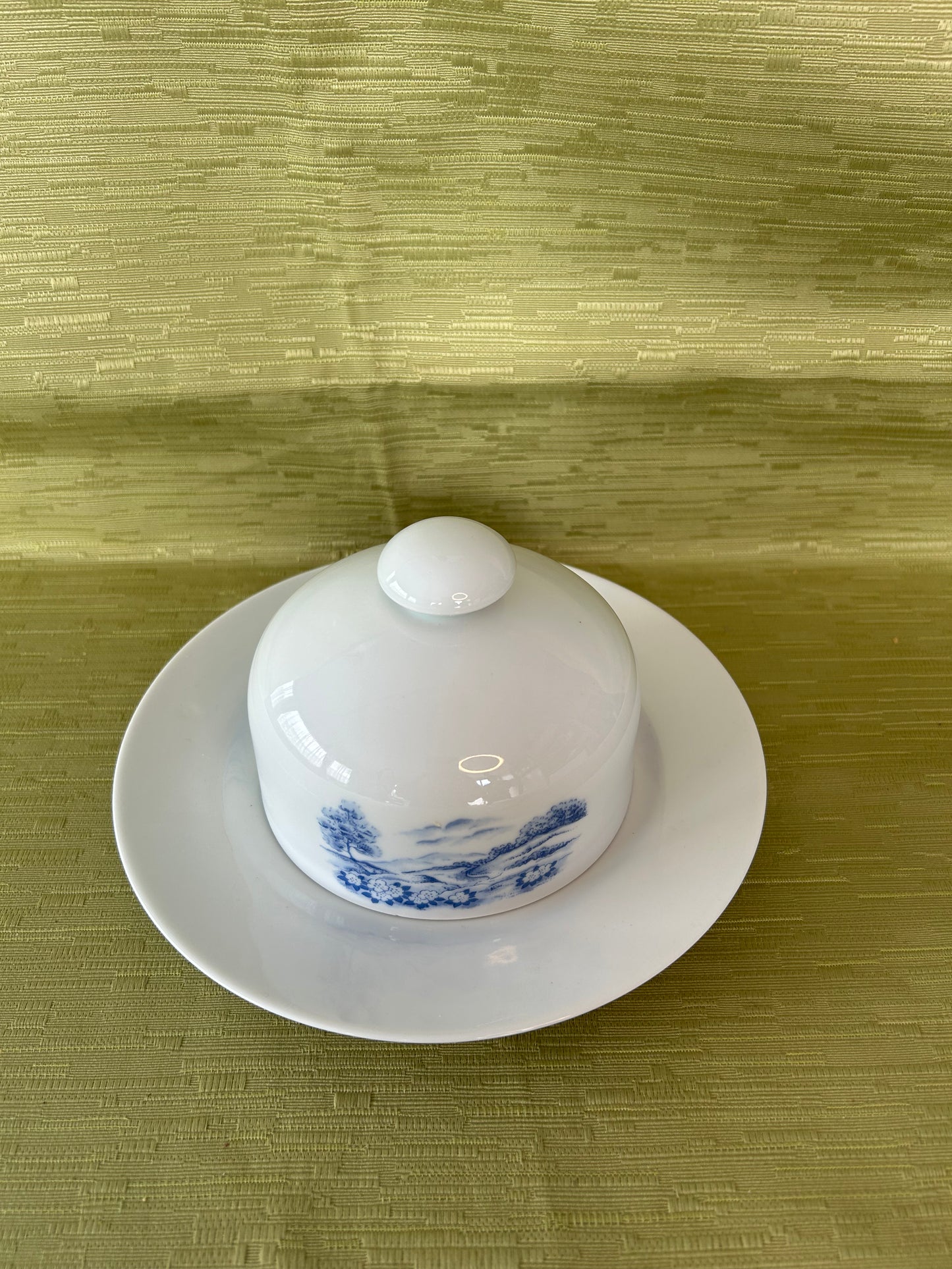 Henneberg Porzellan GDR Blue & White Cheese Cloche with Dome Lid