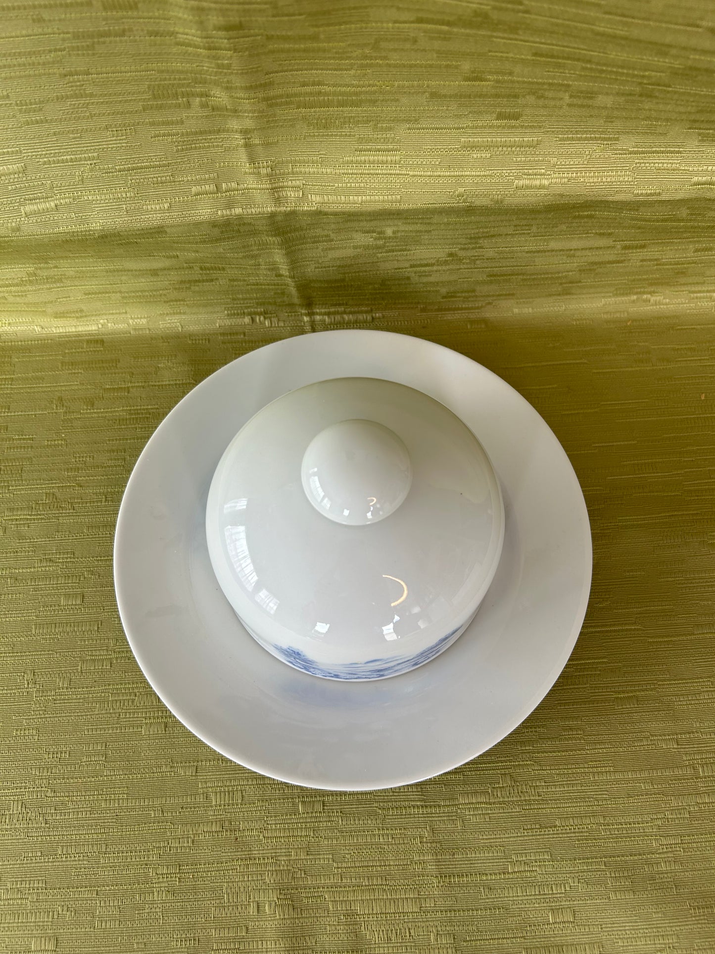 Henneberg Porzellan GDR Blue & White Cheese Cloche with Dome Lid