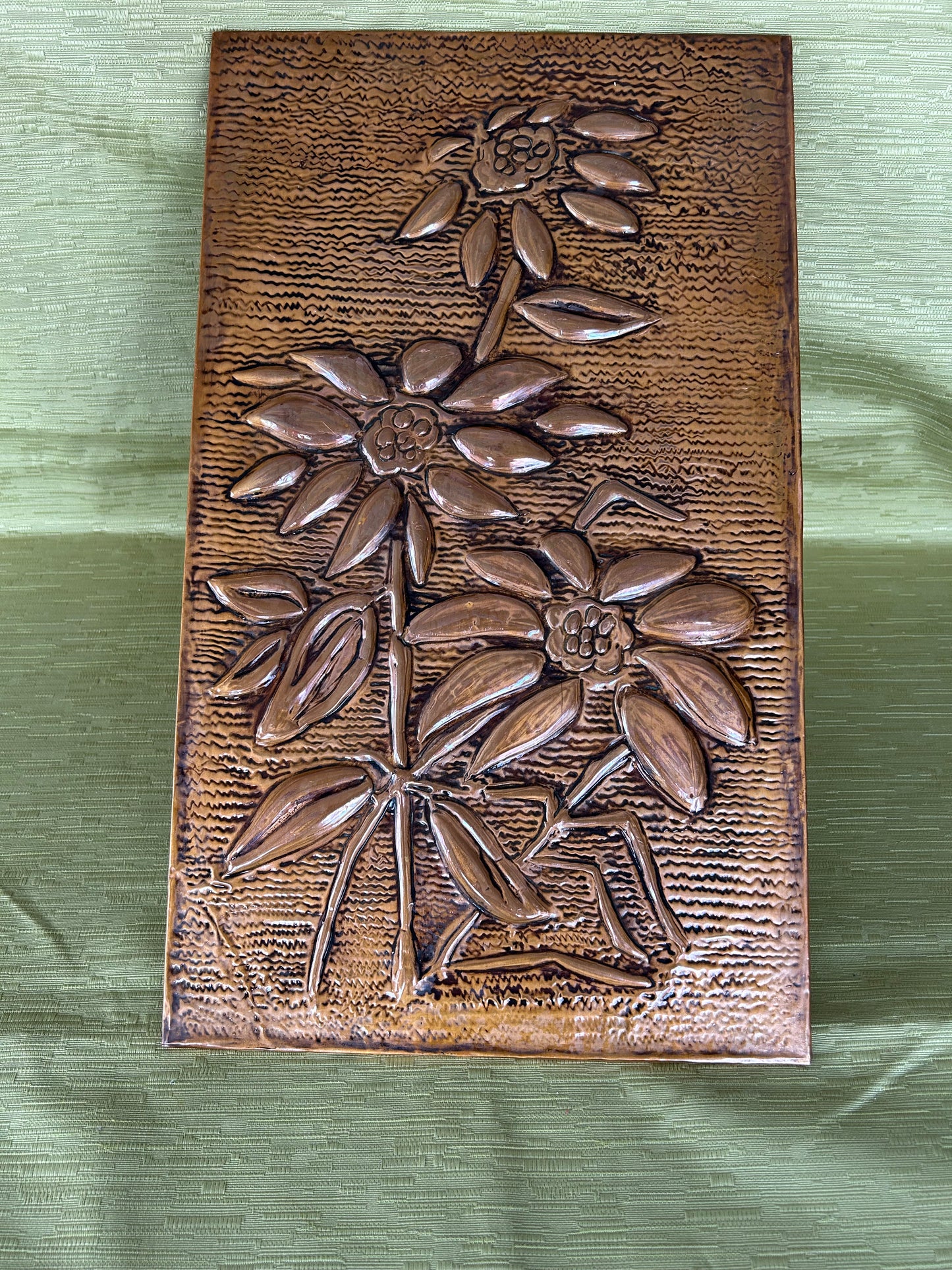 Vintage Arts and Crafts Copper Flower Wall Plaque