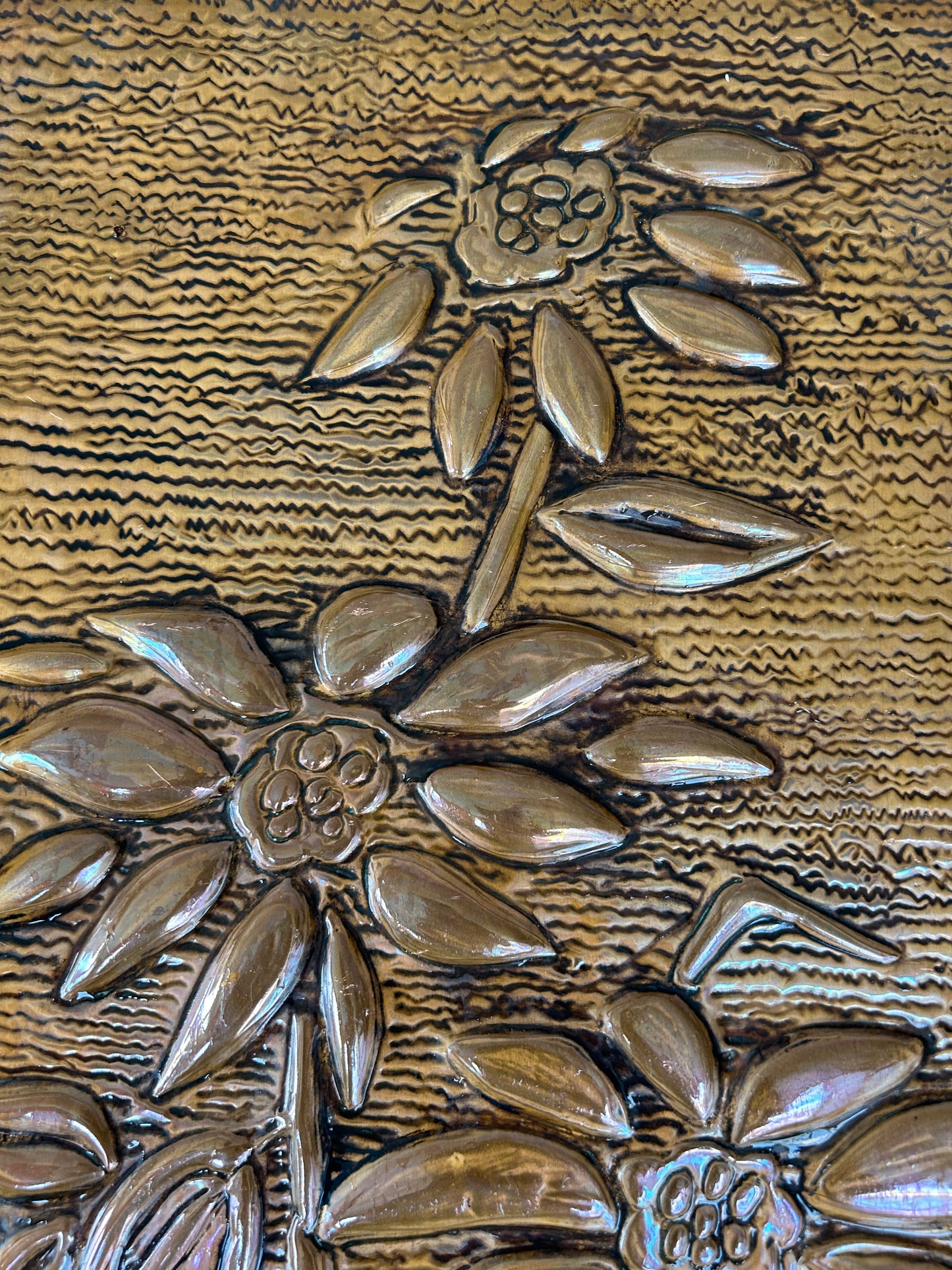 Vintage Arts and Crafts Copper Flower Wall Plaque