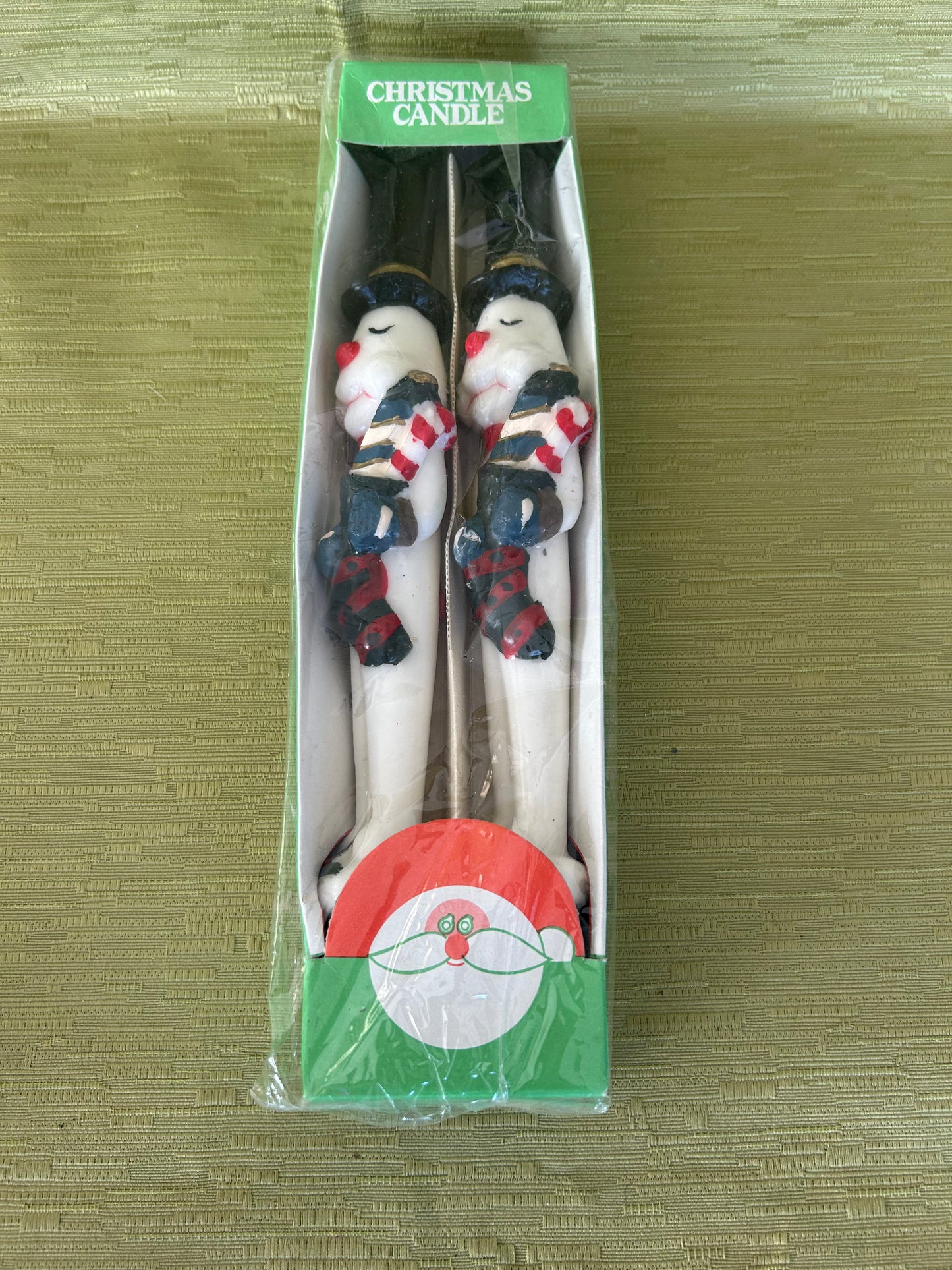 Vintage Christmas Taper Candles x 2 Snowman Design