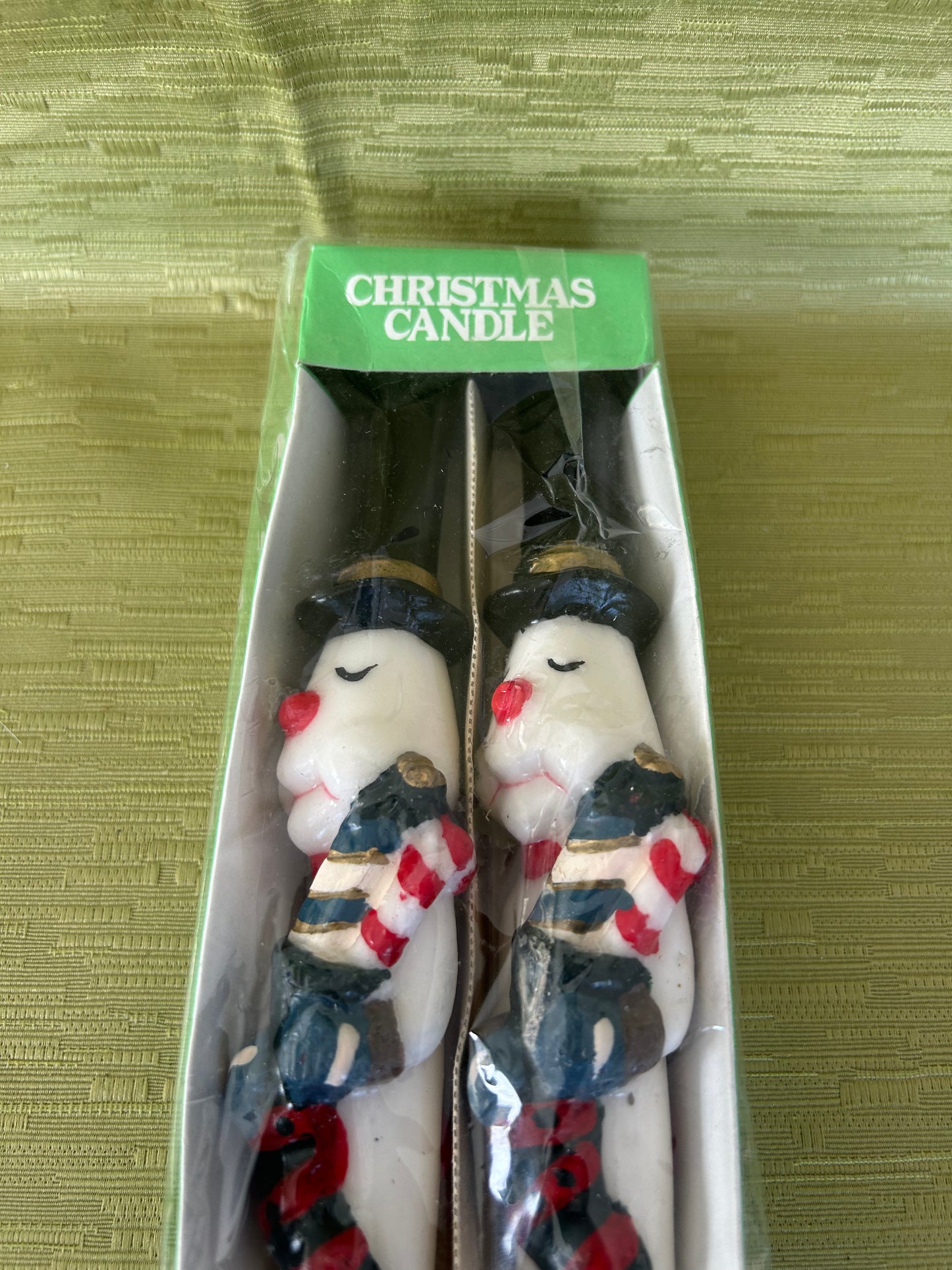 Vintage Christmas Taper Candles x 2 Snowman Design