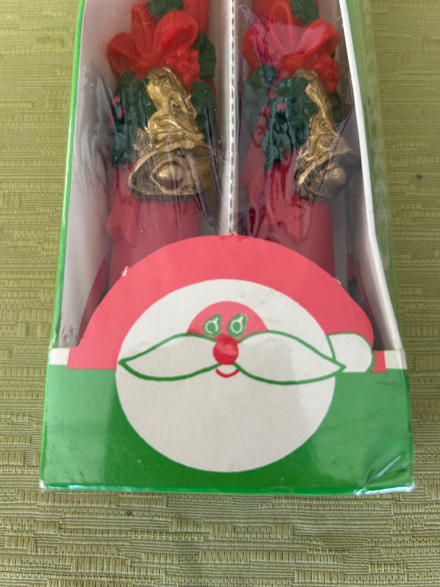 Vintage Christmas Taper Candles x 2 Bell Design